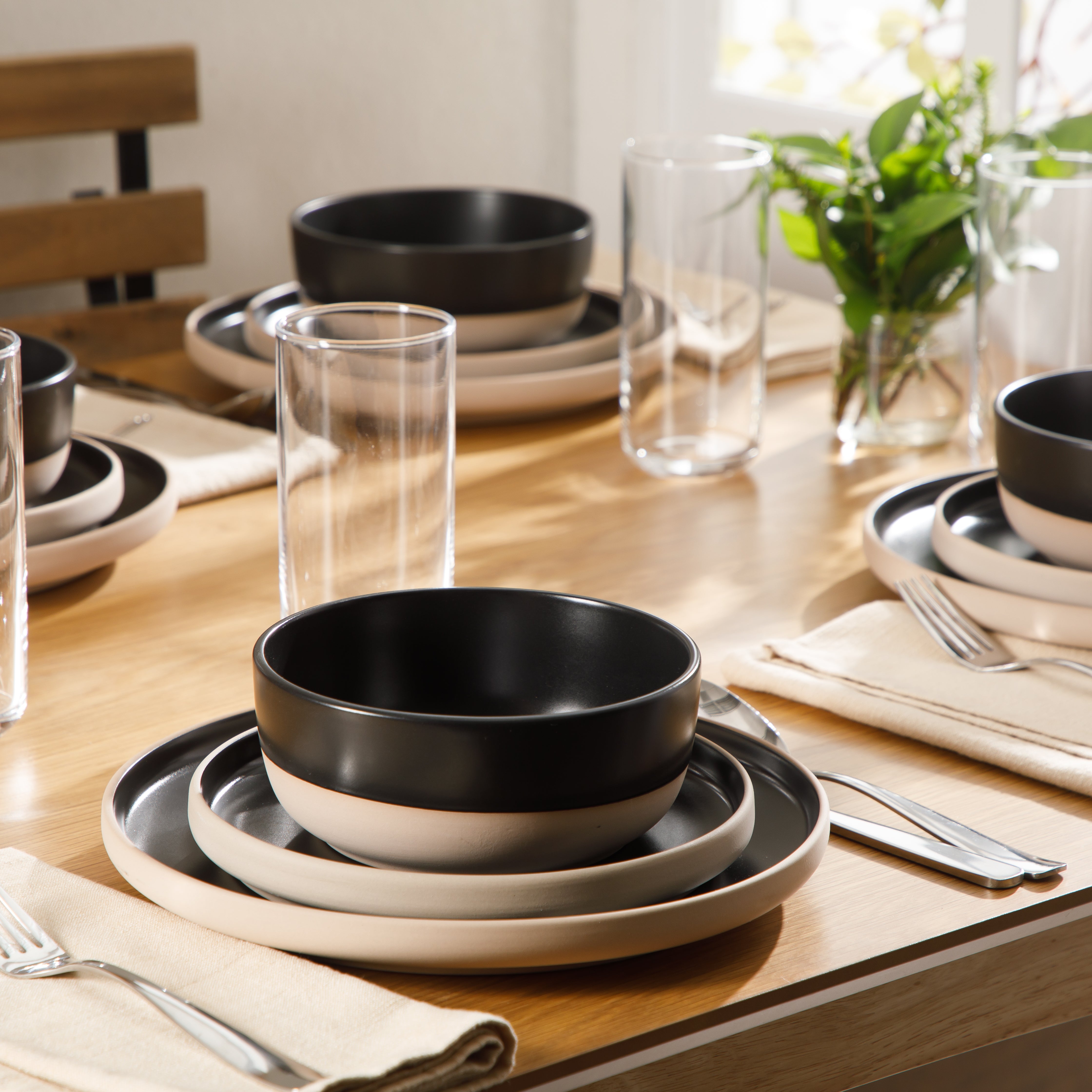 Gibson Home Plates and Bowls Set, 12 Piece Stoneware Dinnerware Set for 4, Matte Two-Tone Glaze, Dishwasher & Microwave Safe, Green