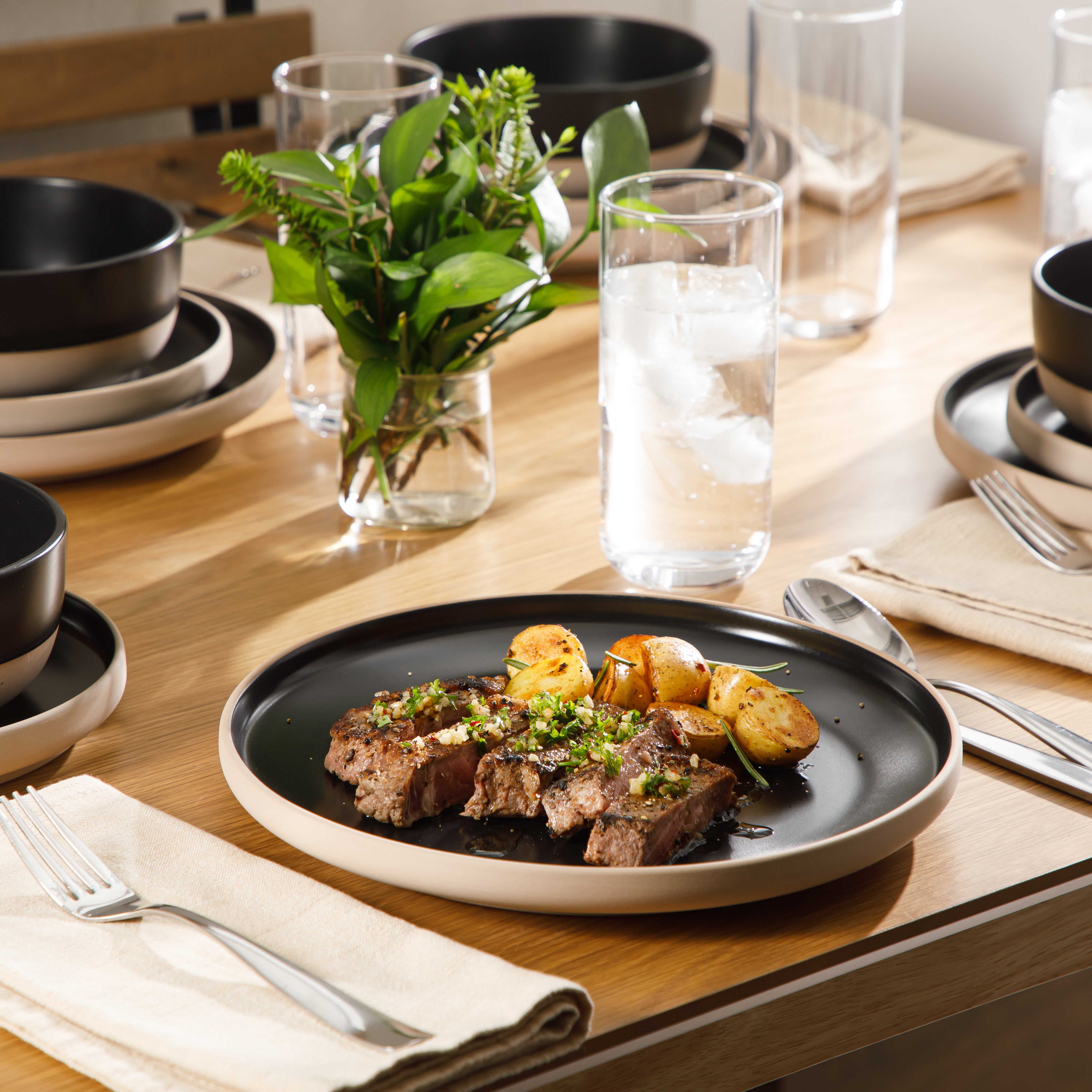 Gibson Home Plates and Bowls Set, 12 Piece Stoneware Dinnerware Set for 4, Matte Two-Tone Glaze, Dishwasher & Microwave Safe, Green