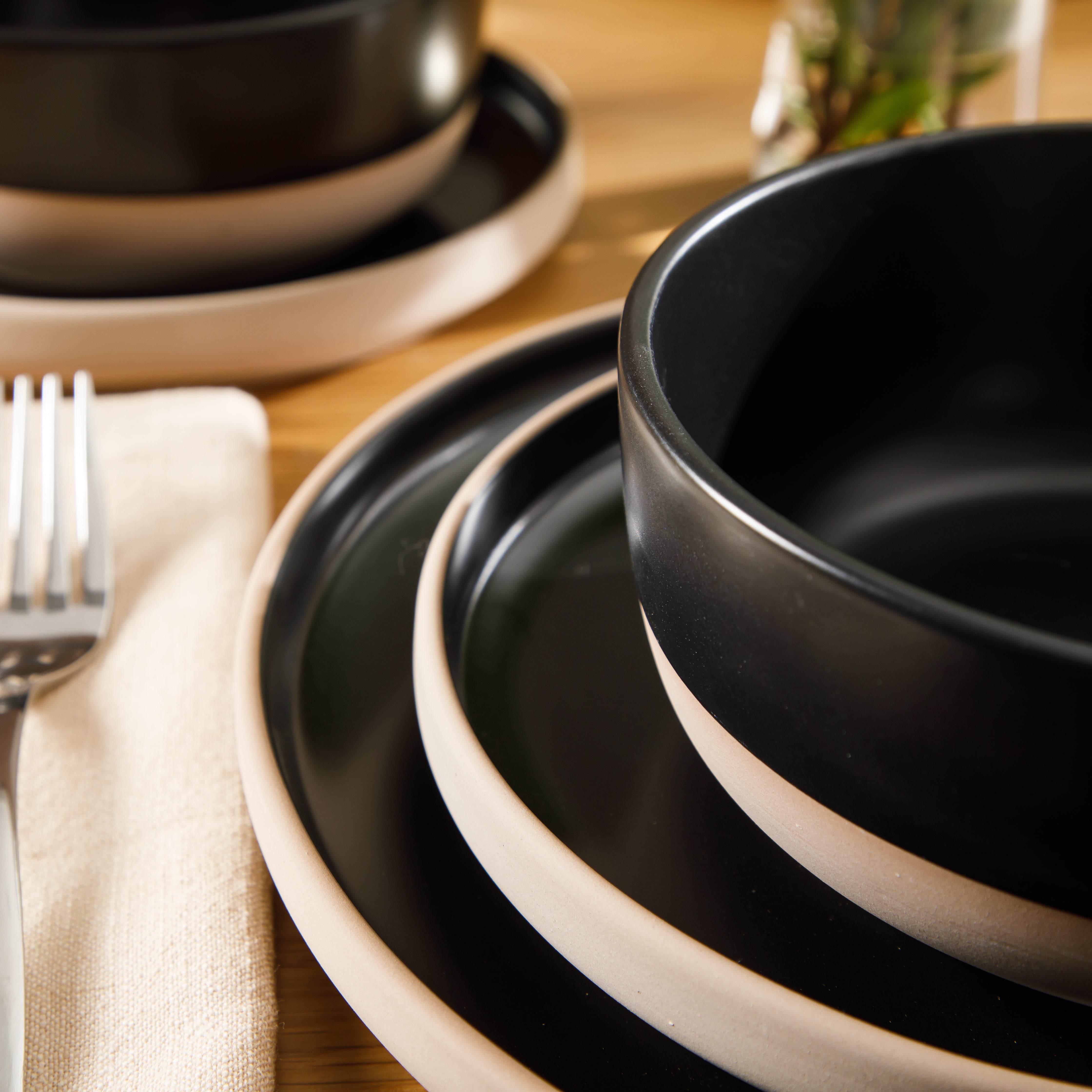 Gibson Home Plates and Bowls Set, 12 Piece Stoneware Dinnerware Set for 4, Matte Two-Tone Glaze, Dishwasher & Microwave Safe, Green