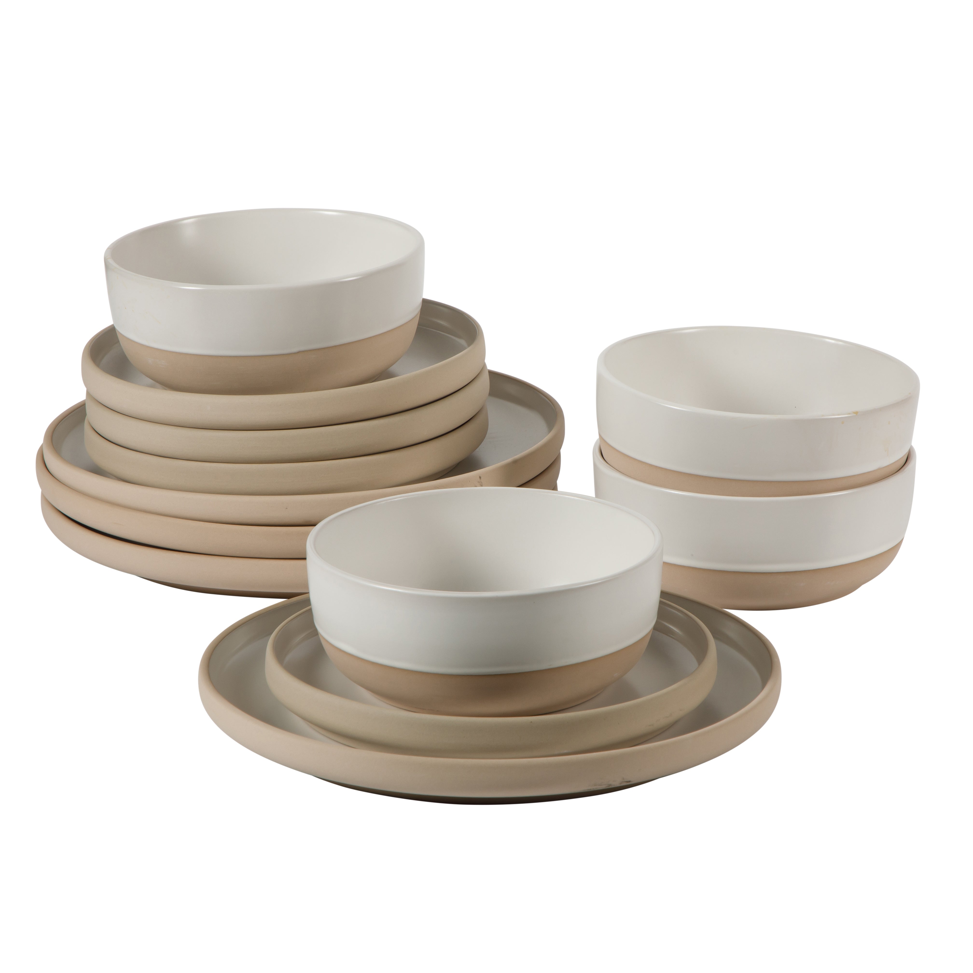 Gibson Home Plates and Bowls Set, 12 Piece Stoneware Dinnerware Set for 4, Matte Two-Tone Glaze, Dishwasher & Microwave Safe, Green