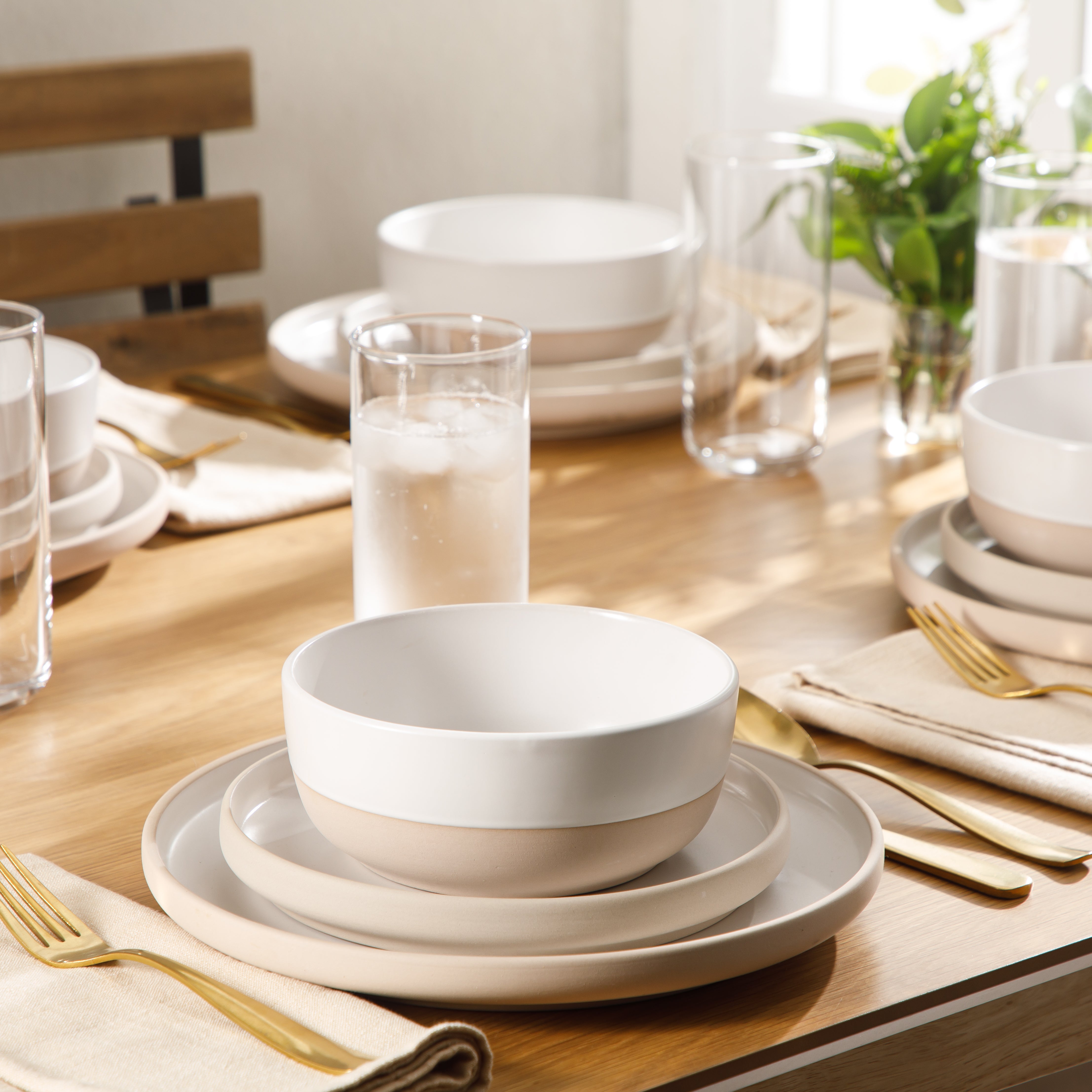 Gibson Home Plates and Bowls Set, 12 Piece Stoneware Dinnerware Set for 4, Matte Two-Tone Glaze, Dishwasher & Microwave Safe, Green