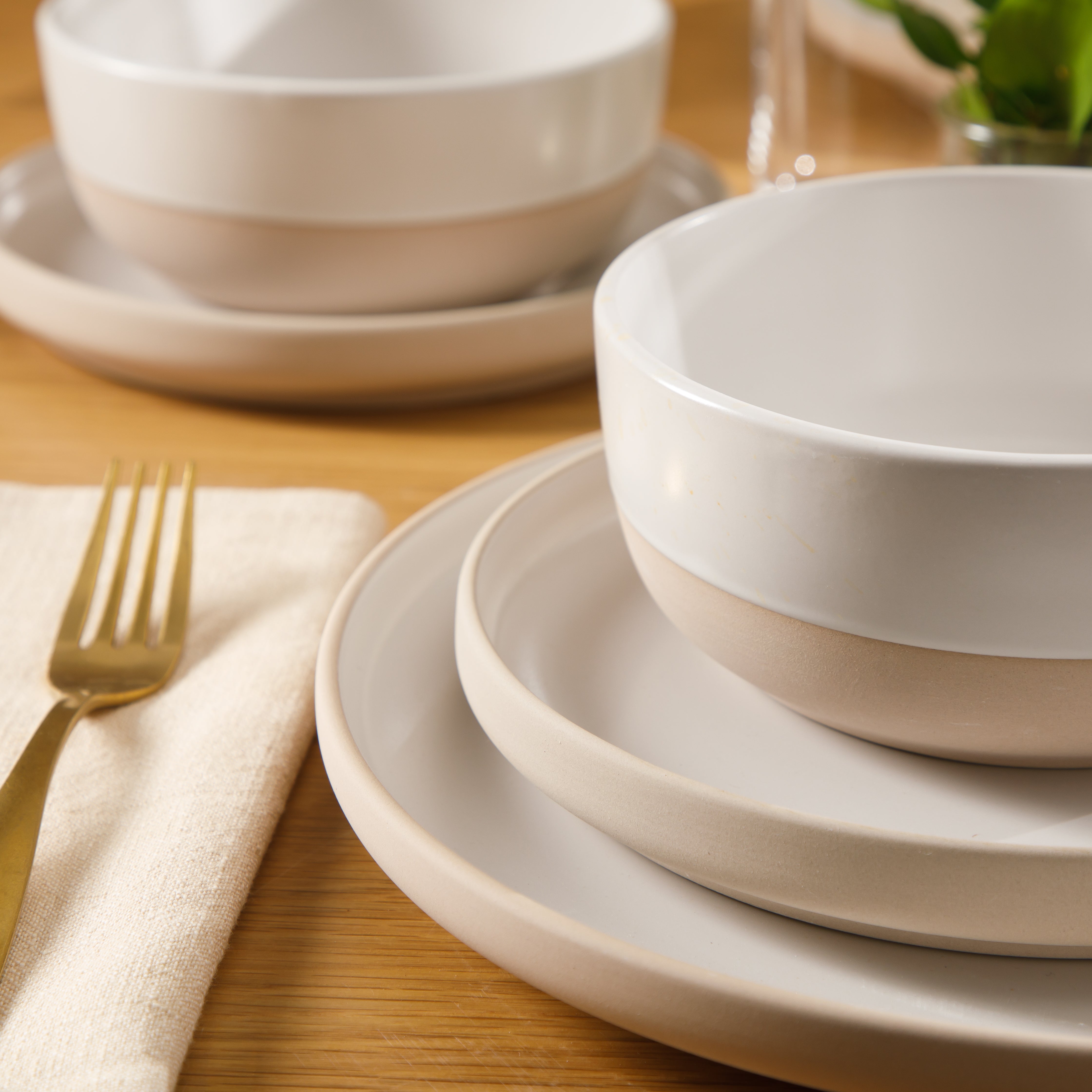 Gibson Home Plates and Bowls Set, 12 Piece Stoneware Dinnerware Set for 4, Matte Two-Tone Glaze, Dishwasher & Microwave Safe, Green