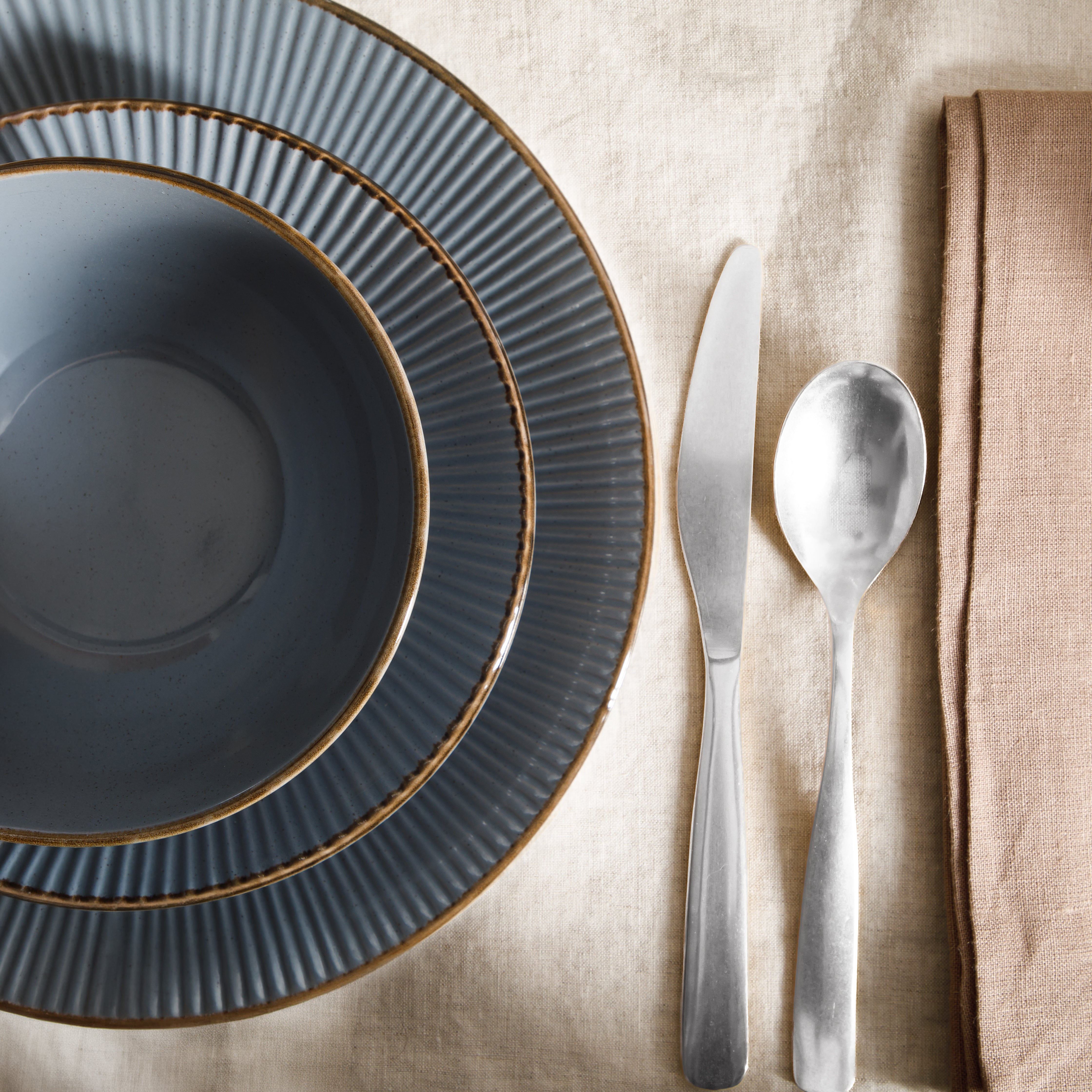 Gibson Home Plates and Bowls Set, 12 Piece Stoneware Dinnerware Set for 4, Ribbed Reactive Glaze, Dishwasher & Microwave Safe