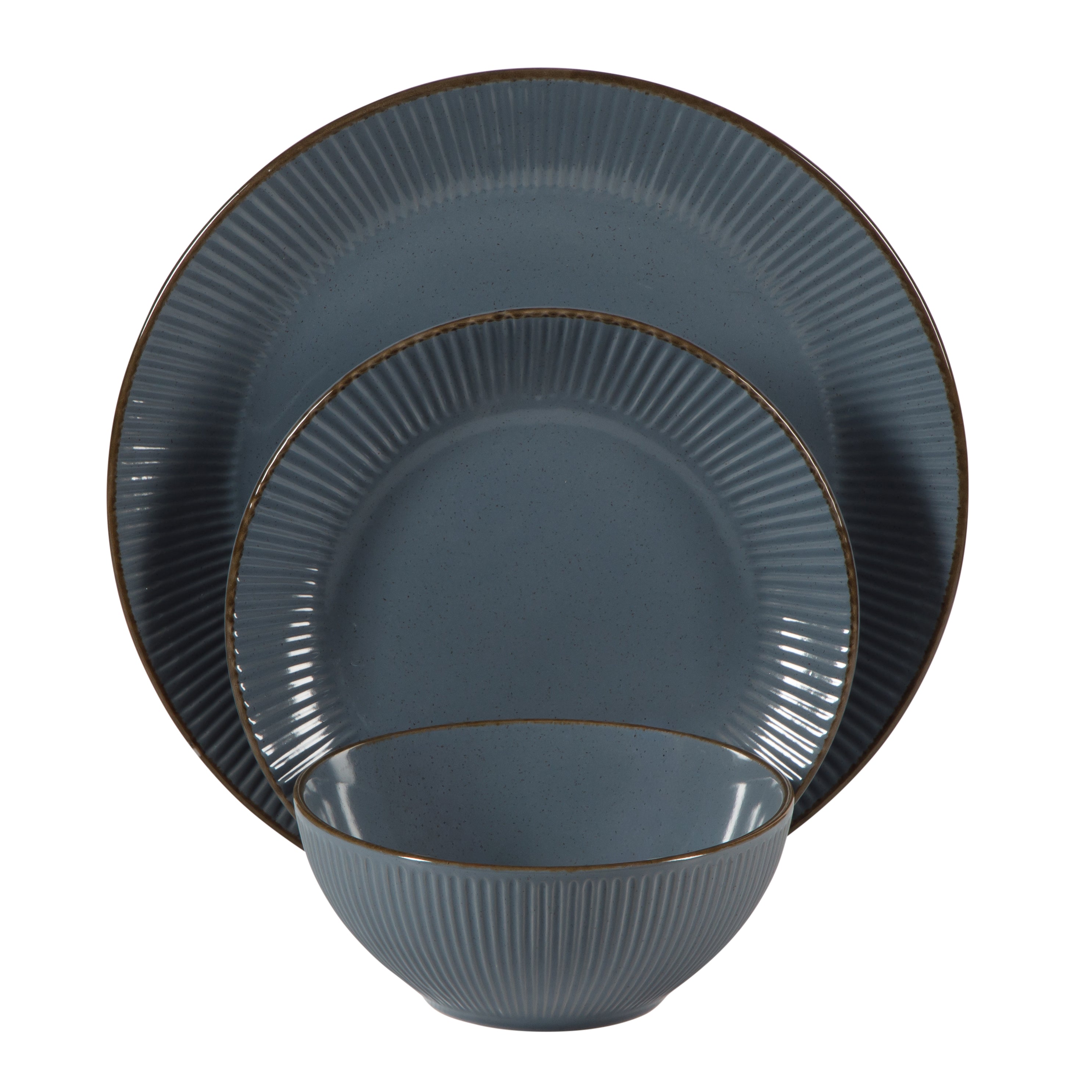 Gibson Home Plates and Bowls Set, 12 Piece Stoneware Dinnerware Set for 4, Ribbed Reactive Glaze, Dishwasher & Microwave Safe