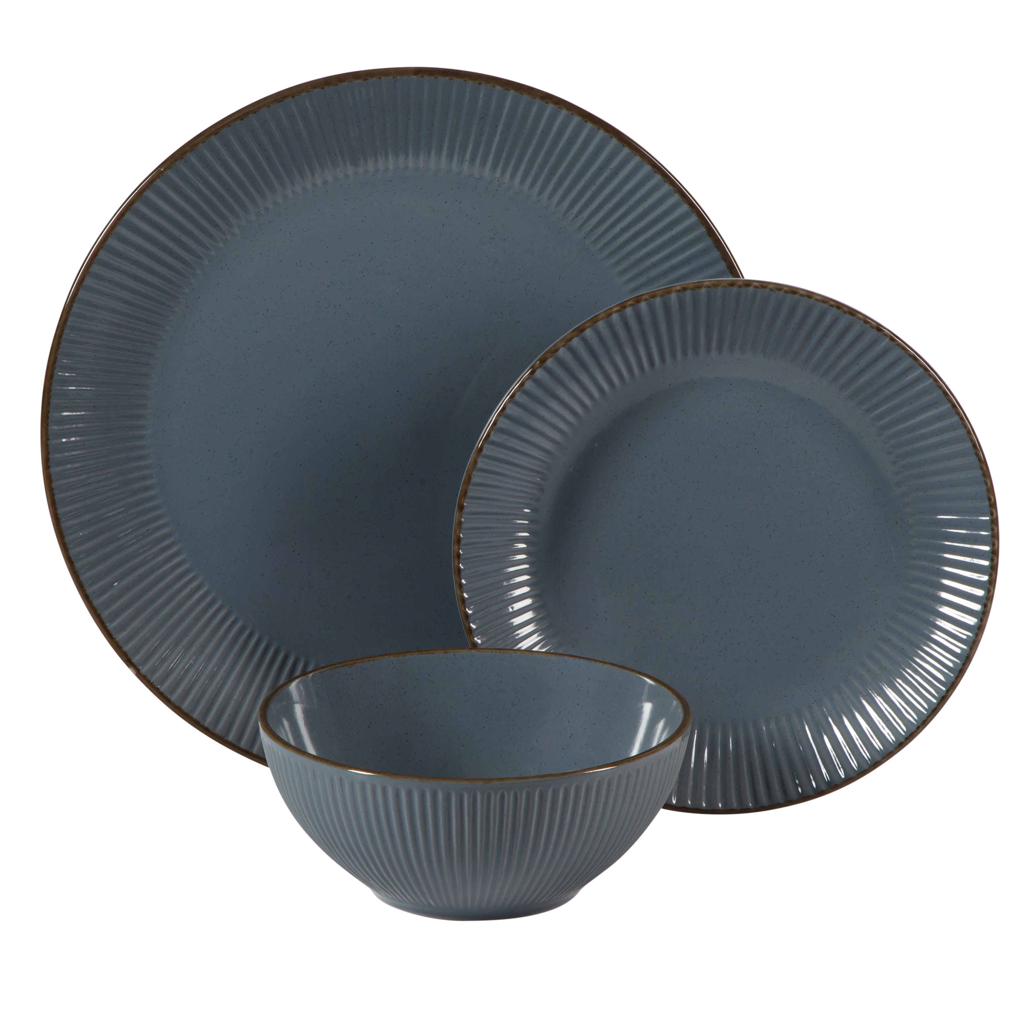 Gibson Home Plates and Bowls Set, 12 Piece Stoneware Dinnerware Set for 4, Ribbed Reactive Glaze, Dishwasher & Microwave Safe