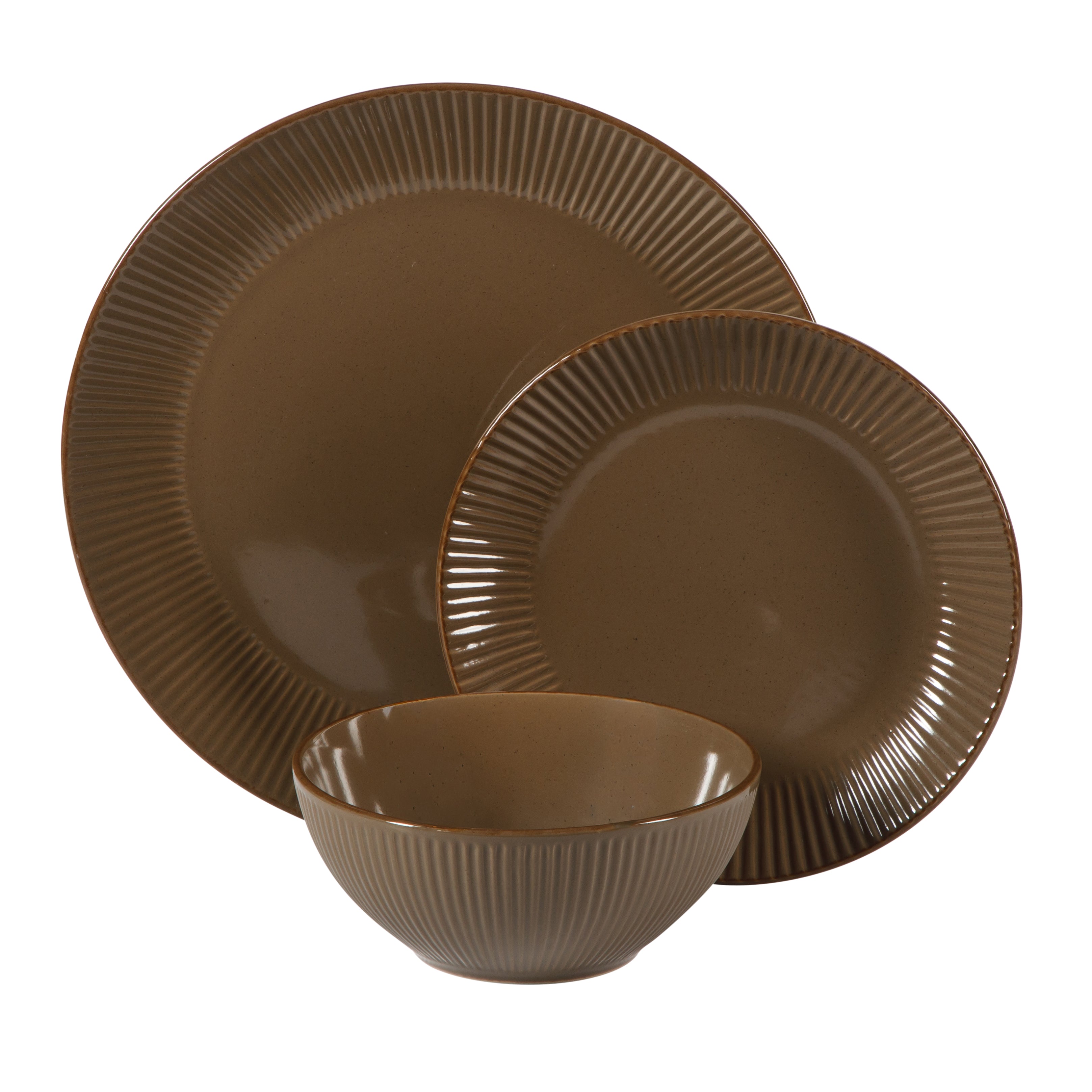 Gibson Home Plates and Bowls Set, 12 Piece Stoneware Dinnerware Set for 4, Ribbed Reactive Glaze, Dishwasher & Microwave Safe