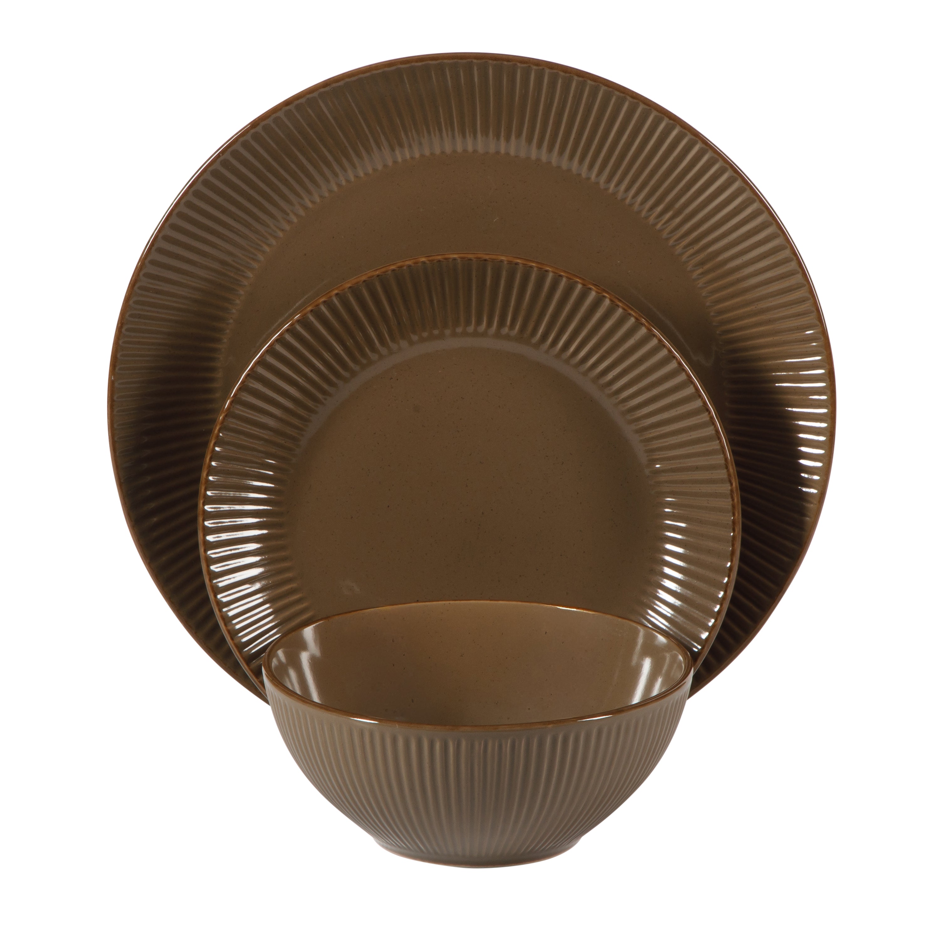 Gibson Home Plates and Bowls Set, 12 Piece Stoneware Dinnerware Set for 4, Ribbed Reactive Glaze, Dishwasher & Microwave Safe