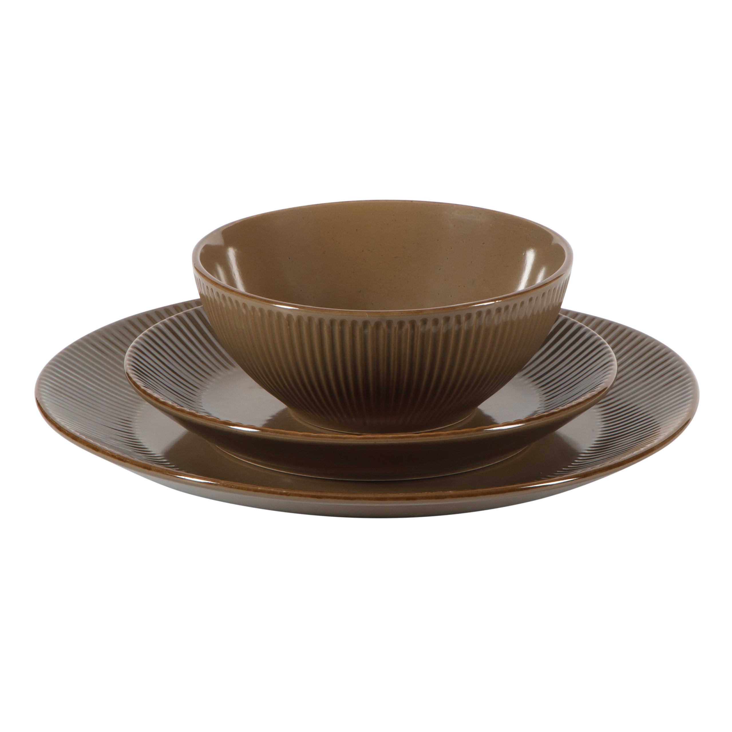 Gibson Home Plates and Bowls Set, 12 Piece Stoneware Dinnerware Set for 4, Ribbed Reactive Glaze, Dishwasher & Microwave Safe