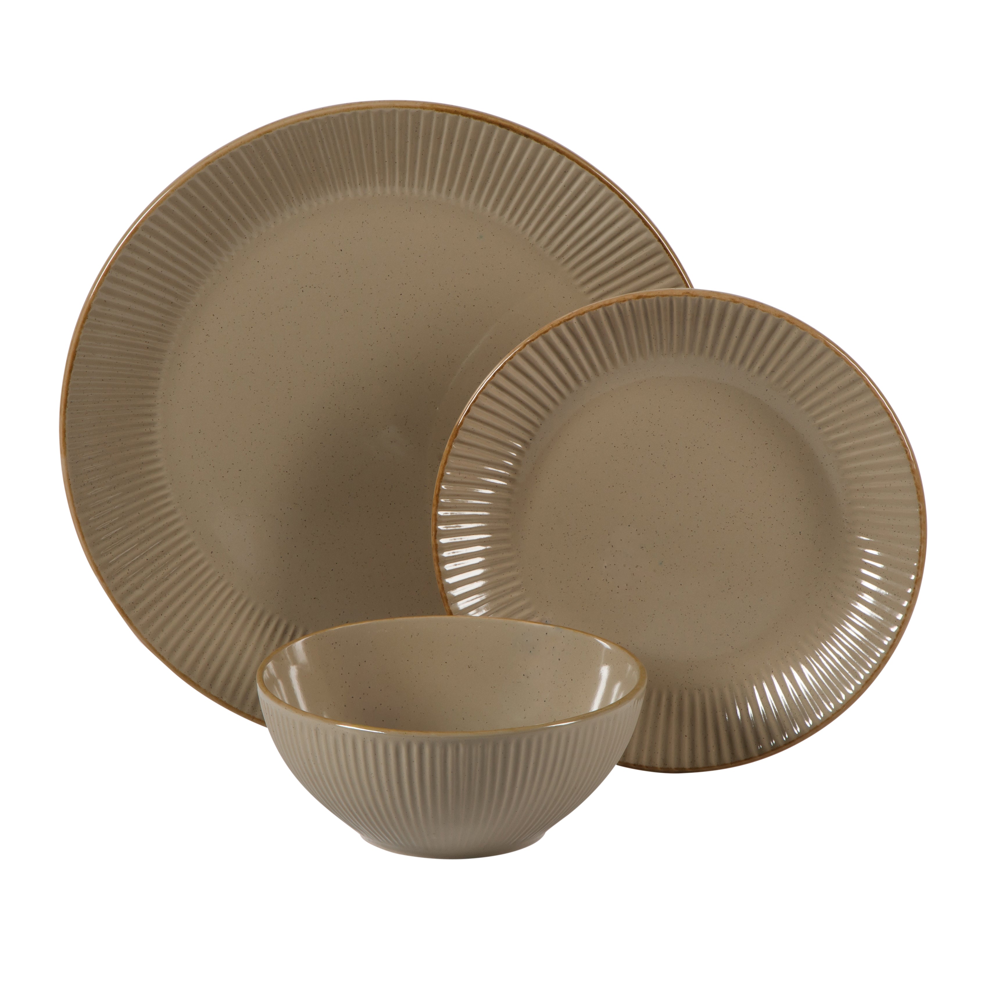 Gibson Home Plates and Bowls Set, 12 Piece Stoneware Dinnerware Set for 4, Ribbed Reactive Glaze, Dishwasher & Microwave Safe