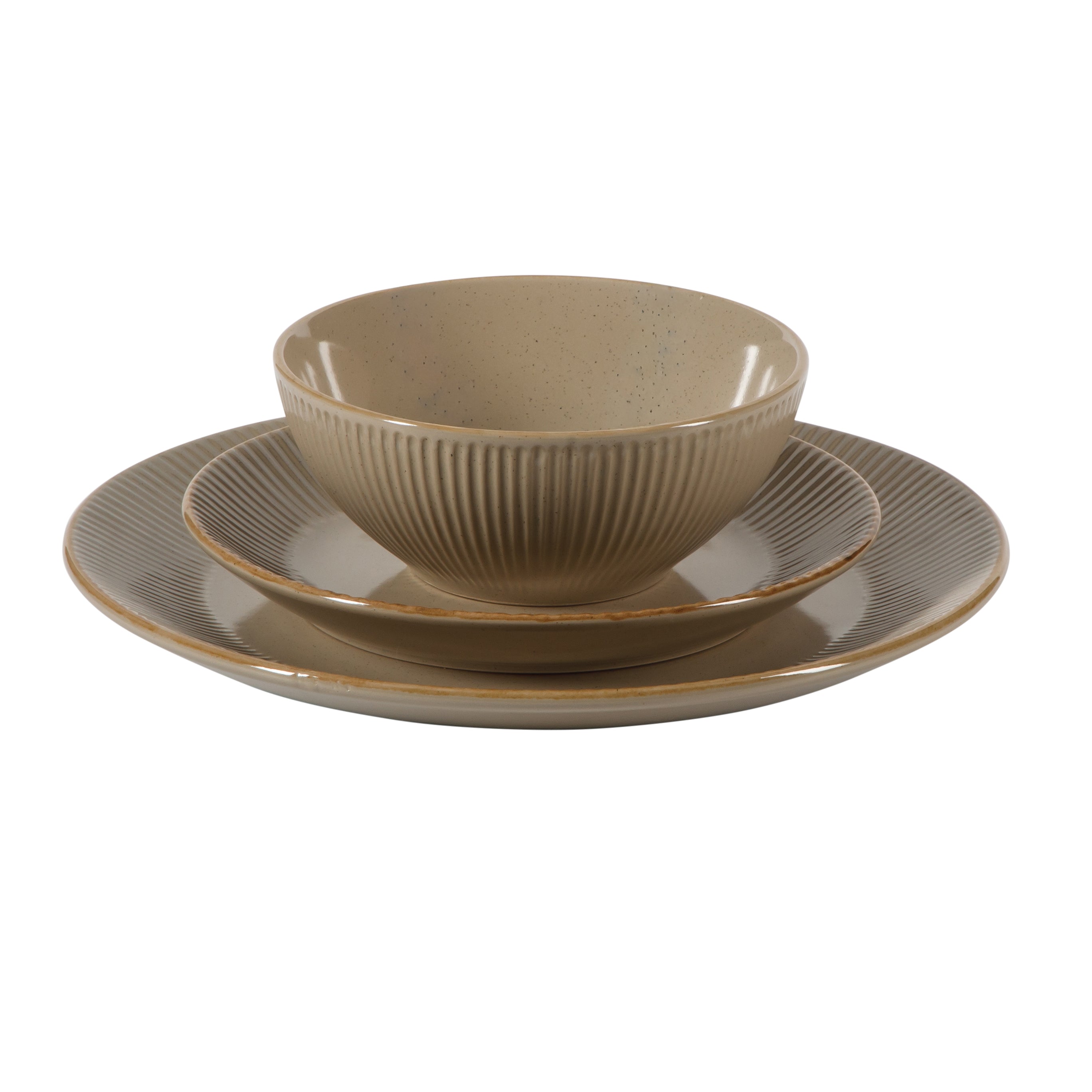 Gibson Home Plates and Bowls Set, 12 Piece Stoneware Dinnerware Set for 4, Ribbed Reactive Glaze, Dishwasher & Microwave Safe