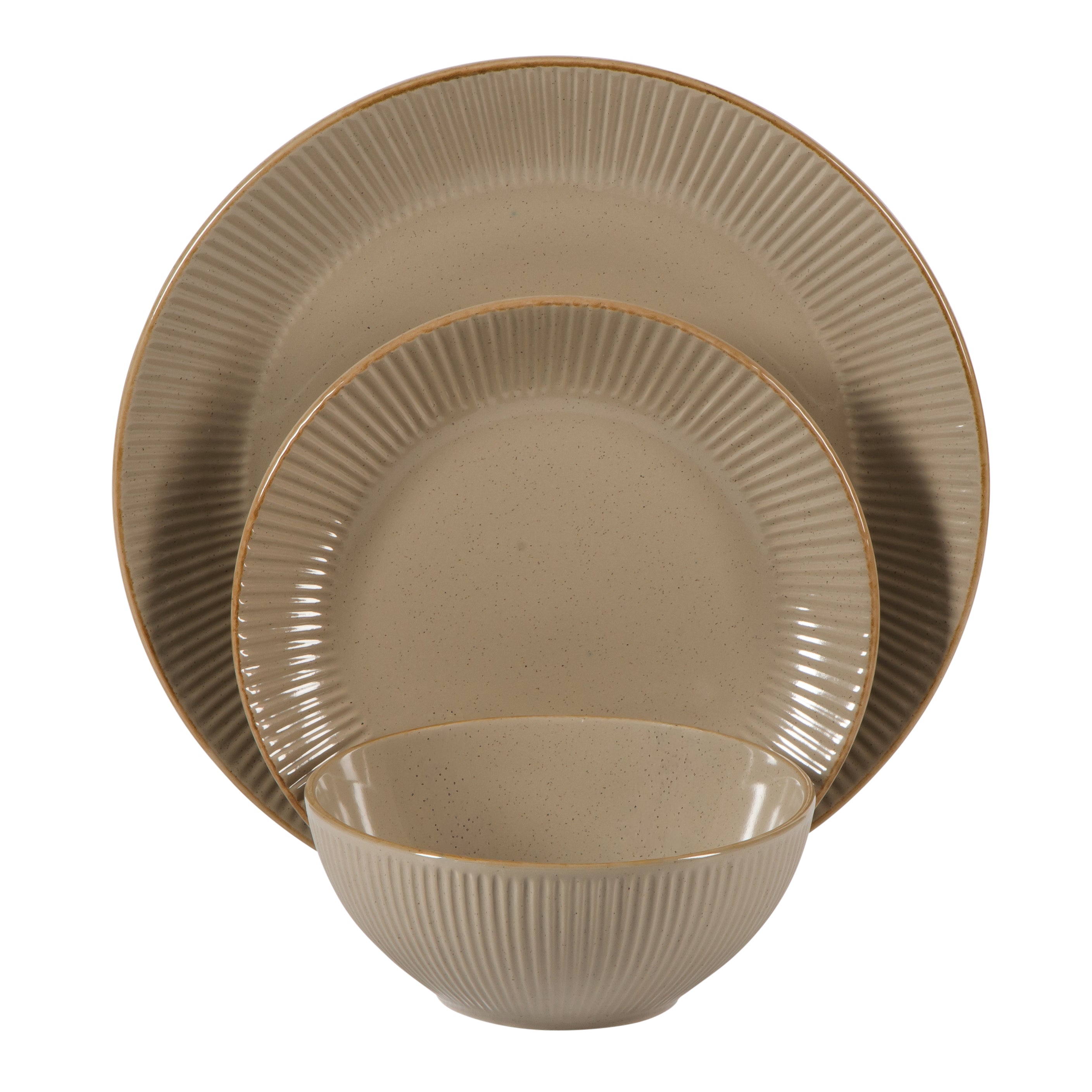 Gibson Home Plates and Bowls Set, 12 Piece Stoneware Dinnerware Set for 4, Ribbed Reactive Glaze, Dishwasher & Microwave Safe
