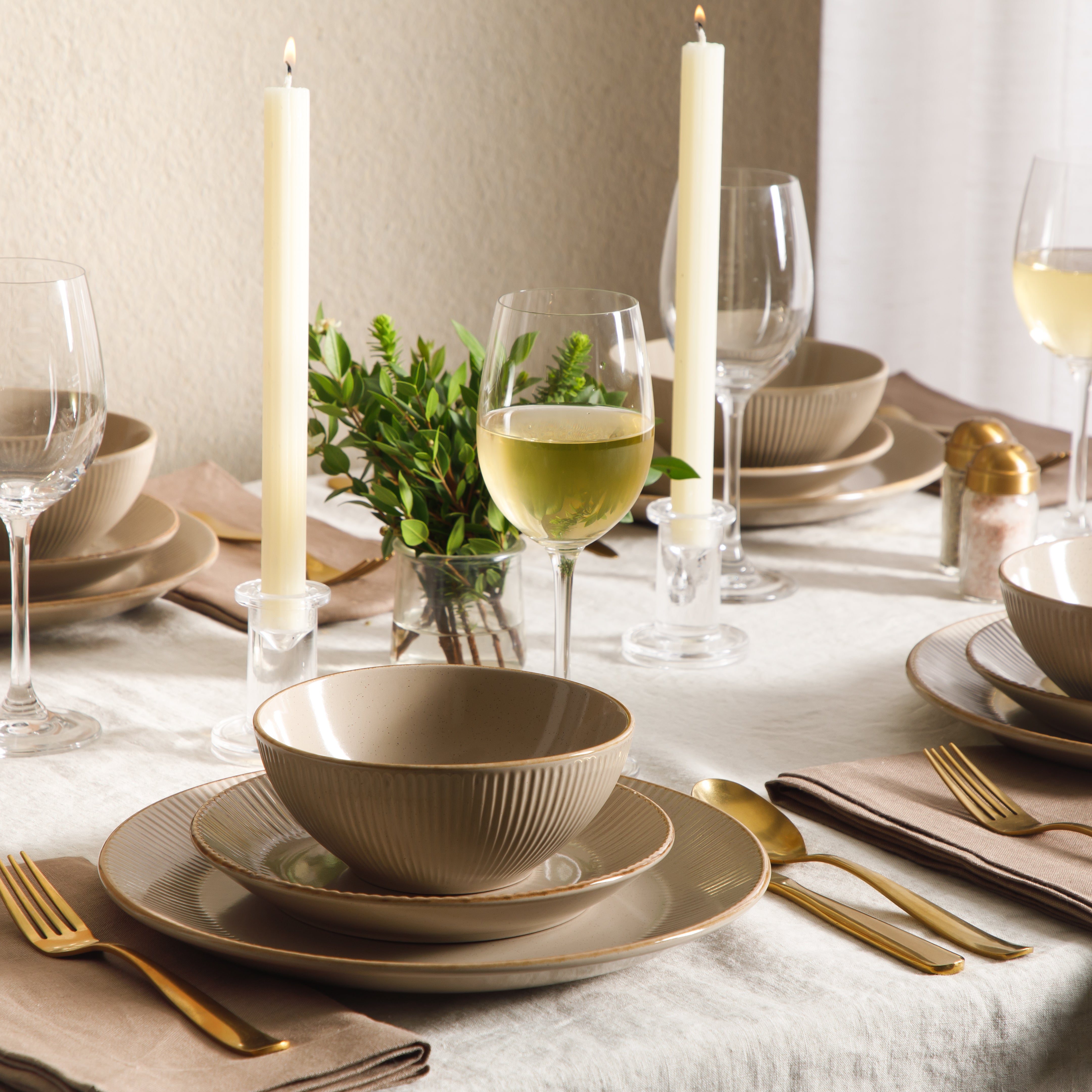 Gibson Home Plates and Bowls Set, 12 Piece Stoneware Dinnerware Set for 4, Ribbed Reactive Glaze, Dishwasher & Microwave Safe