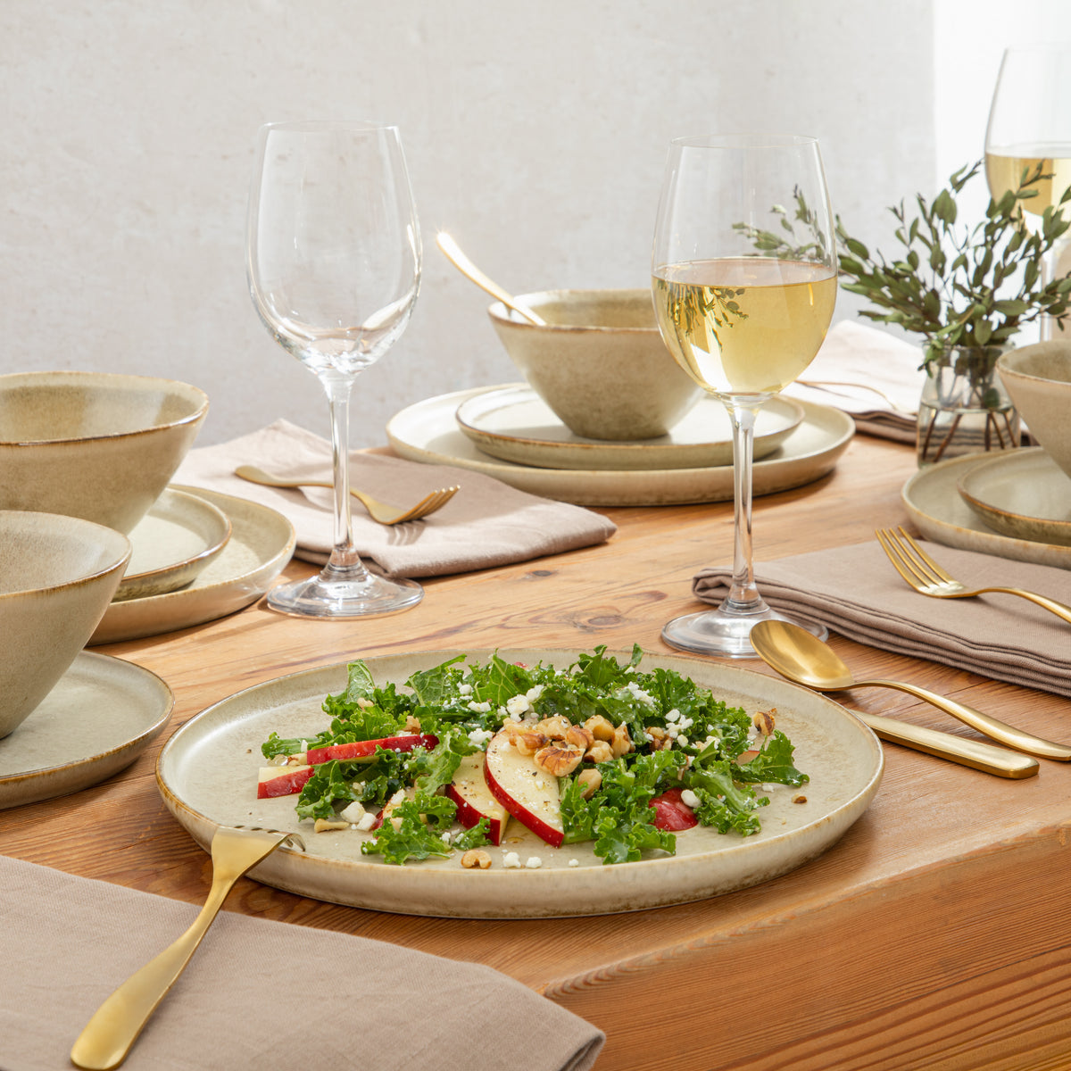 Gibson Elite Coastal Forest Plates and Bowls Sets, 12-Piece Stoneware Dinnerware Sets, Triple Reactive Glaze Dish Set - Grey and Cream White