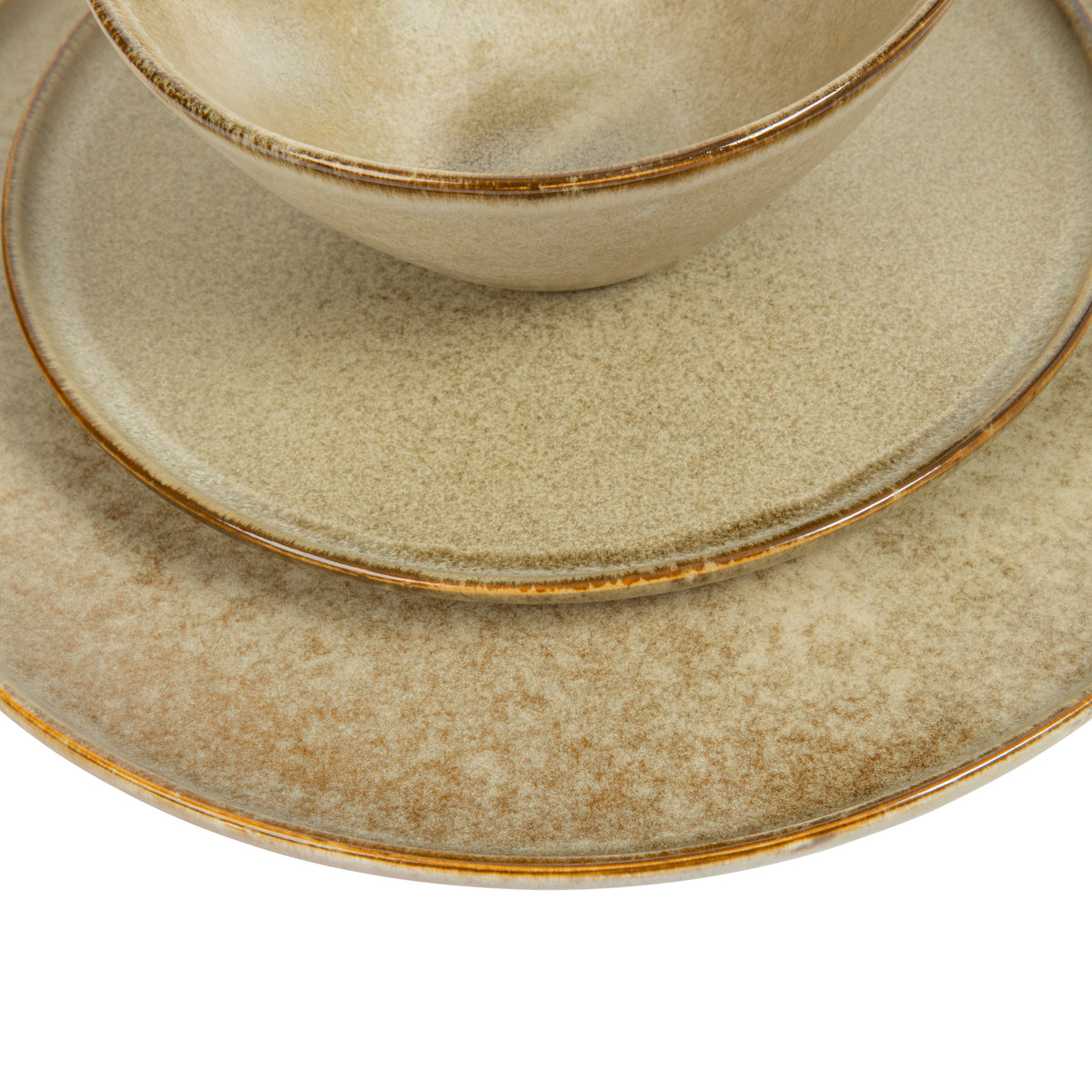 Gibson Elite Coastal Forest Plates and Bowls Sets, 12-Piece Stoneware Dinnerware Sets, Triple Reactive Glaze Dish Set - Grey and Cream White