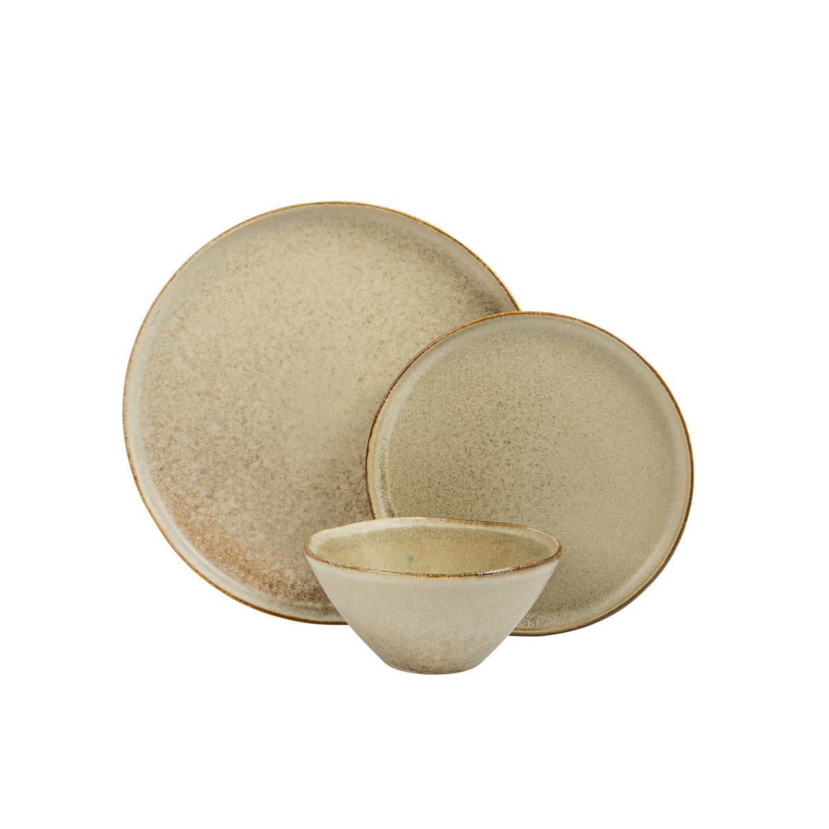 Gibson Elite Coastal Forest Plates and Bowls Sets, 12-Piece Stoneware Dinnerware Sets, Triple Reactive Glaze Dish Set - Grey and Cream White