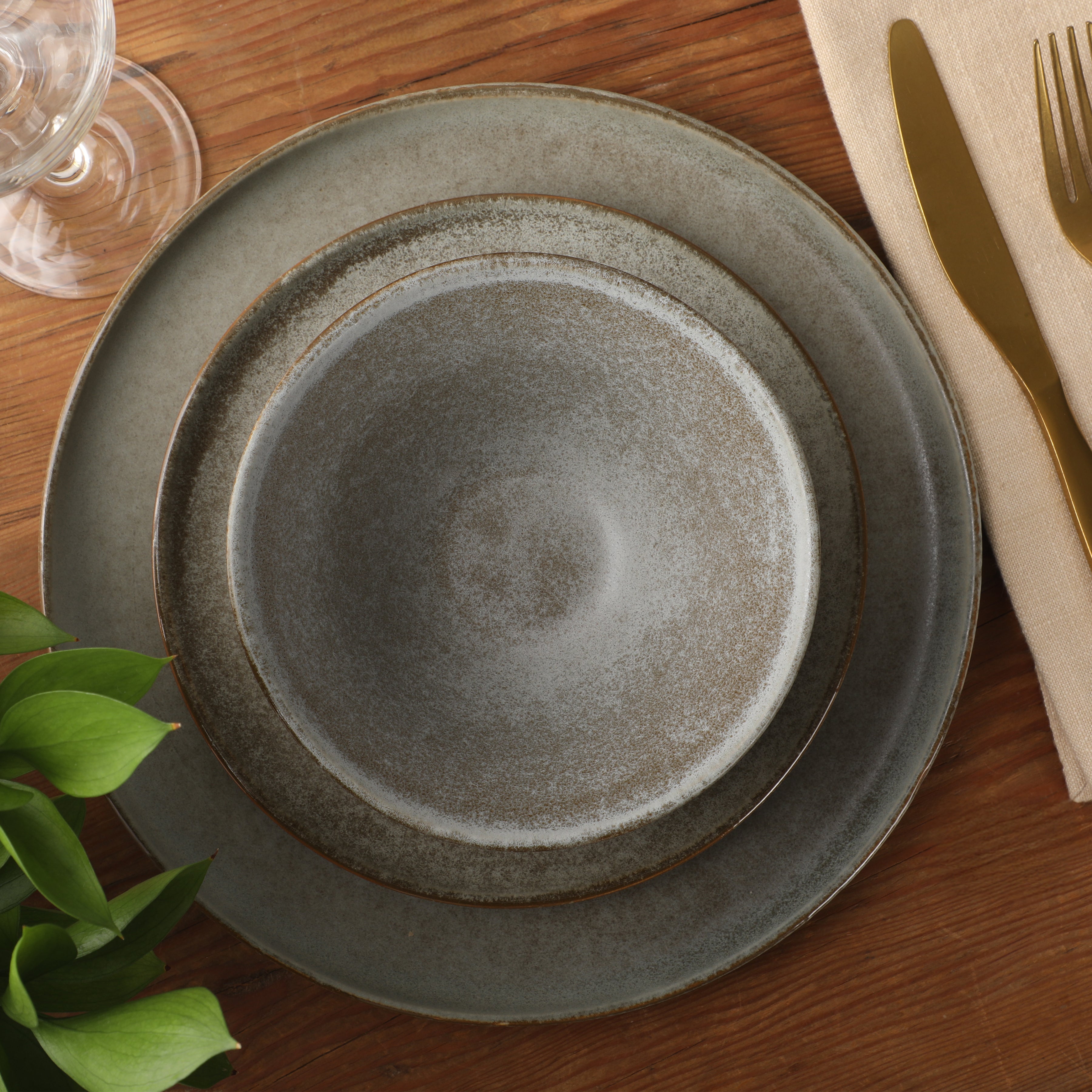 Gibson Elite Coastal Forest Plates and Bowls Sets, 12-Piece Stoneware Dinnerware Sets, Triple Reactive Glaze Dish Set - Grey and Cream White