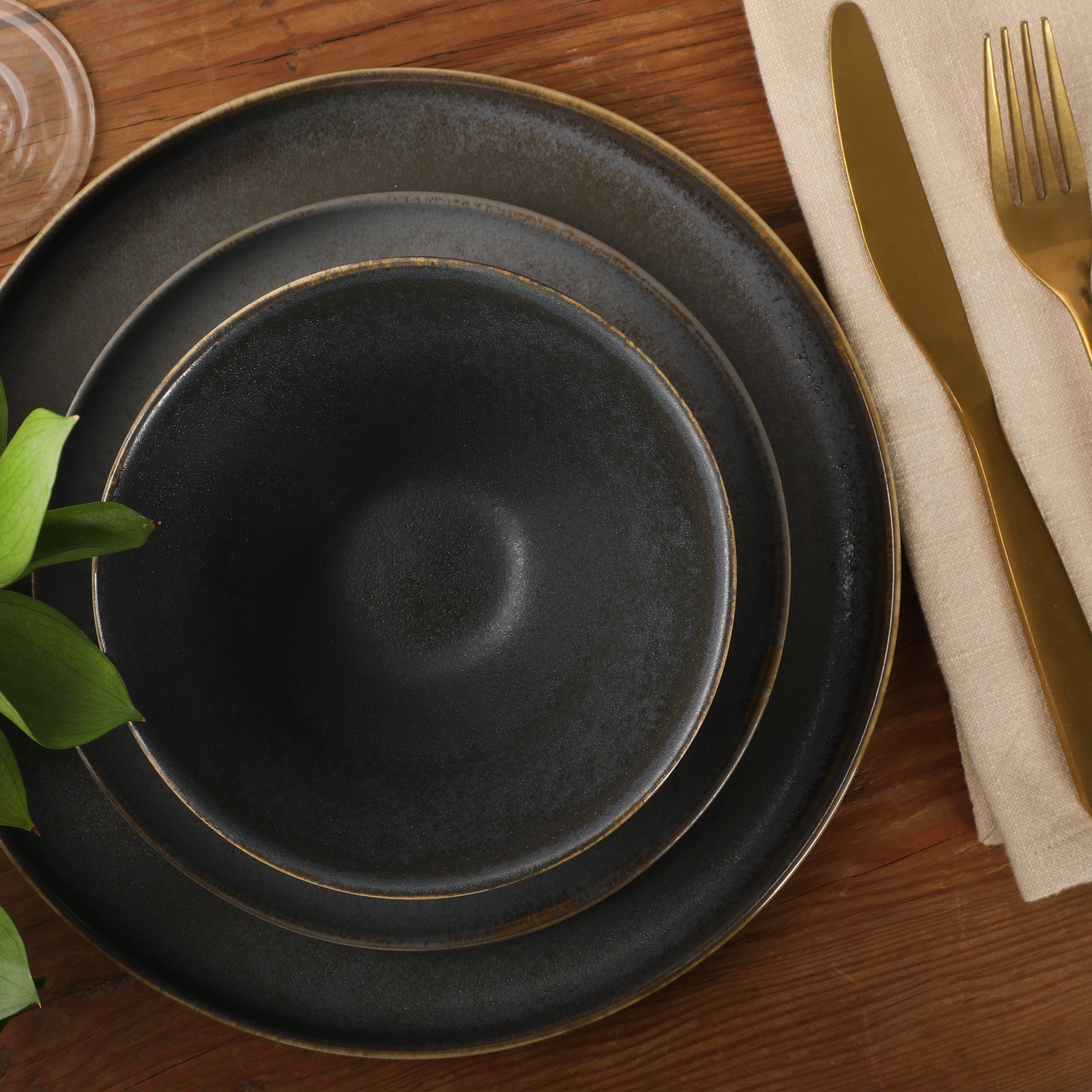 Gibson Elite Coastal Forest Plates and Bowls Sets, 12-Piece Stoneware Dinnerware Sets, Triple Reactive Glaze Dish Set - Grey and Cream White
