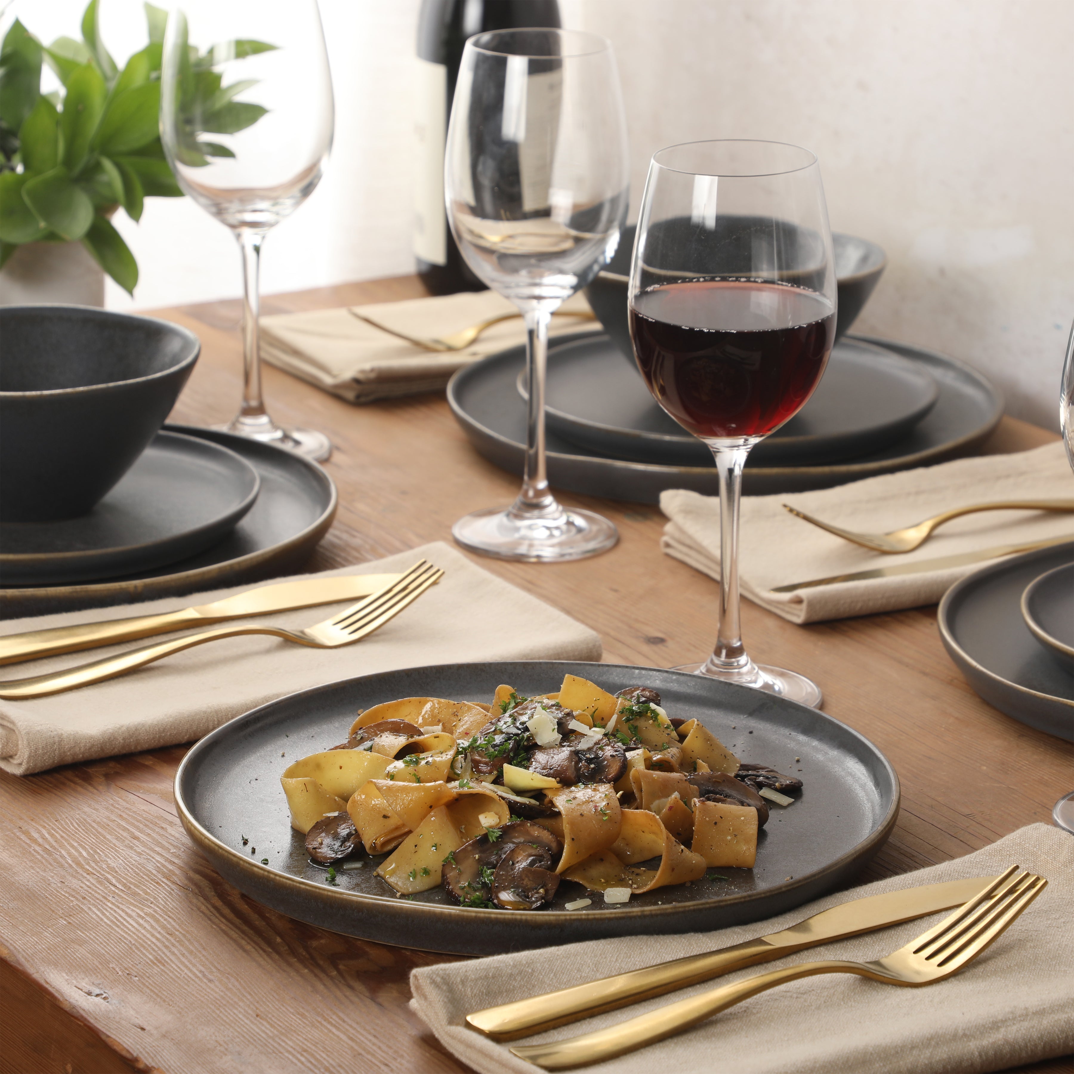 Gibson Elite Coastal Forest Plates and Bowls Sets, 12-Piece Stoneware Dinnerware Sets, Triple Reactive Glaze Dish Set - Grey and Cream White