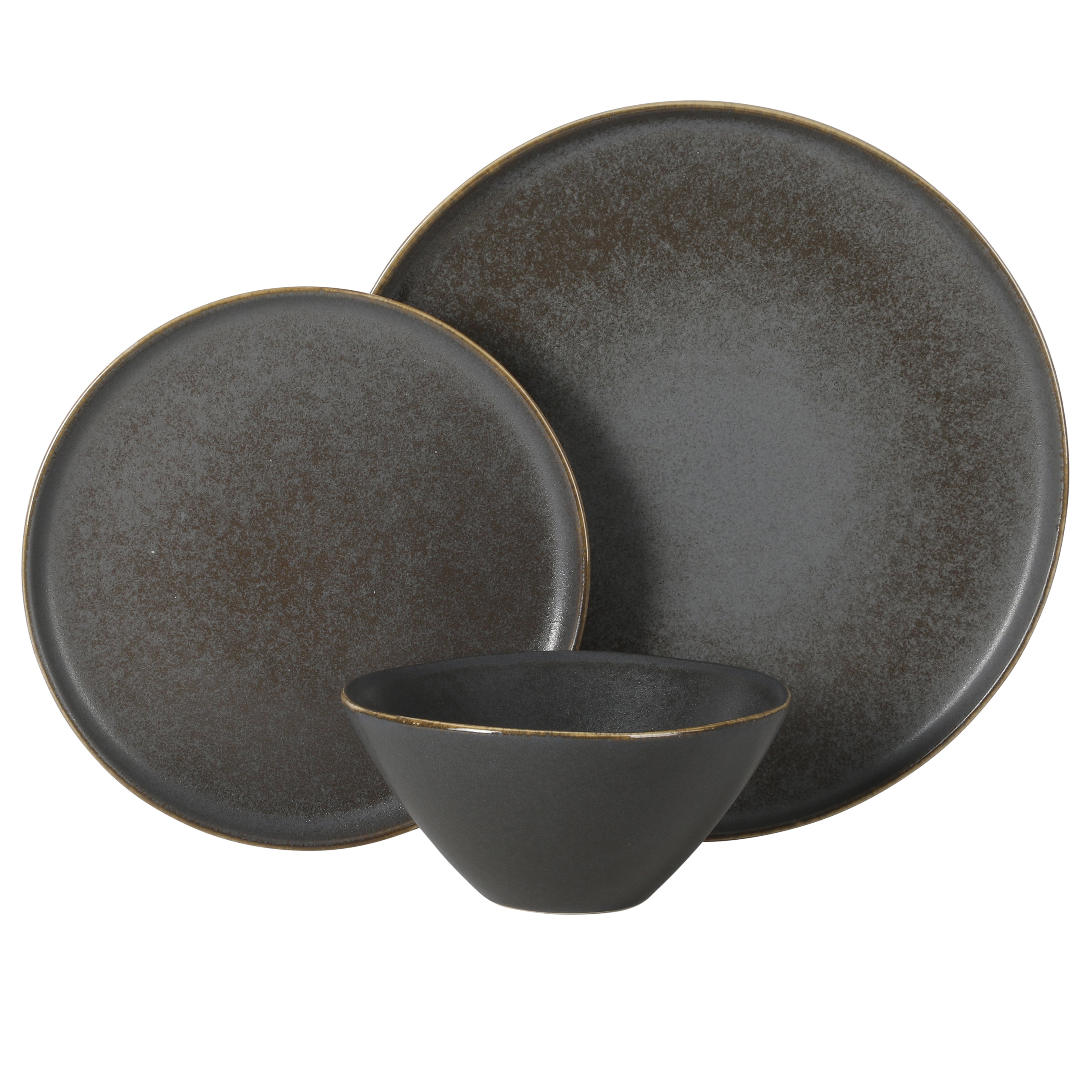 Gibson Elite Coastal Forest Plates and Bowls Sets, 12-Piece Stoneware Dinnerware Sets, Triple Reactive Glaze Dish Set - Grey and Cream White