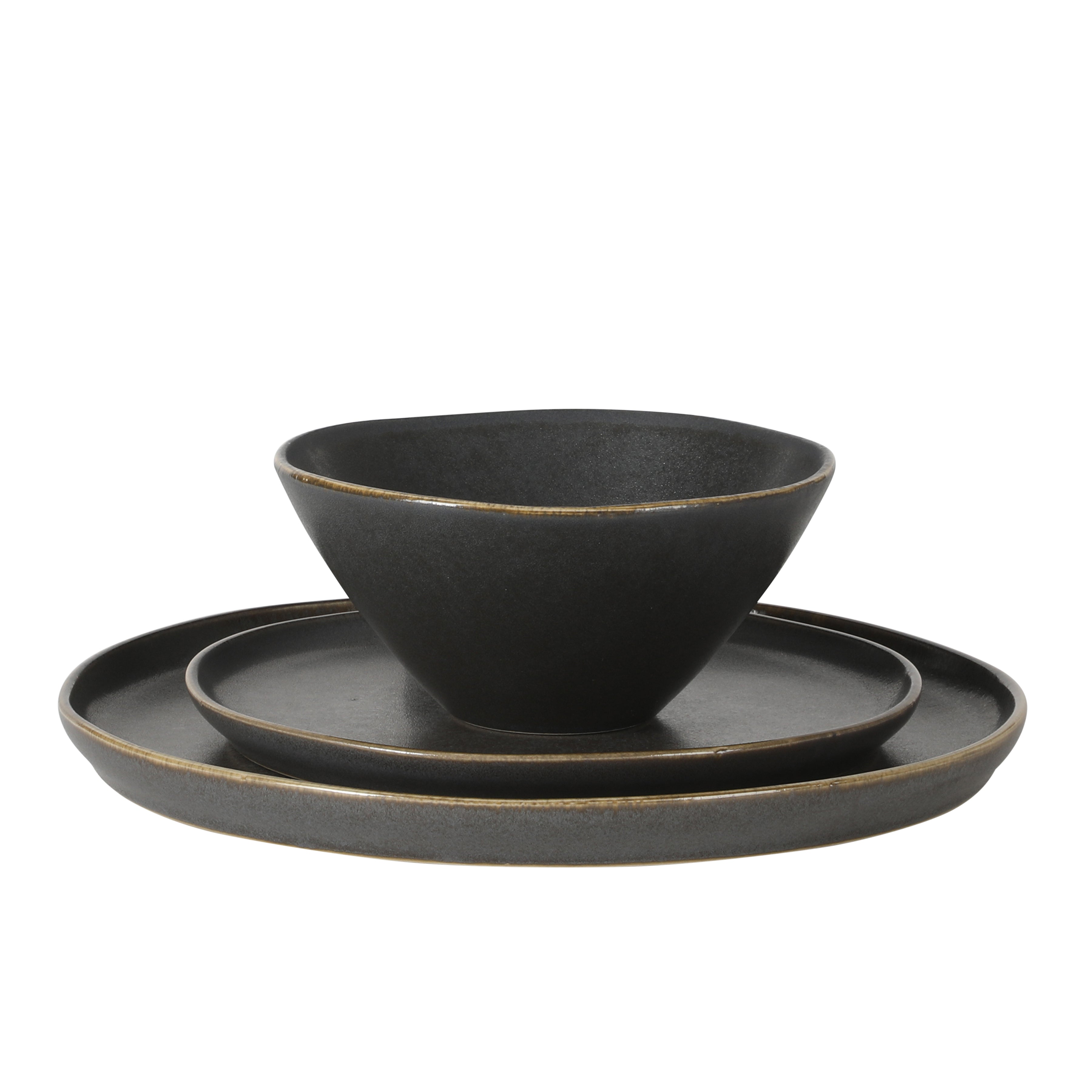 Gibson Elite Coastal Forest Plates and Bowls Sets, 12-Piece Stoneware Dinnerware Sets, Triple Reactive Glaze Dish Set - Grey and Cream White