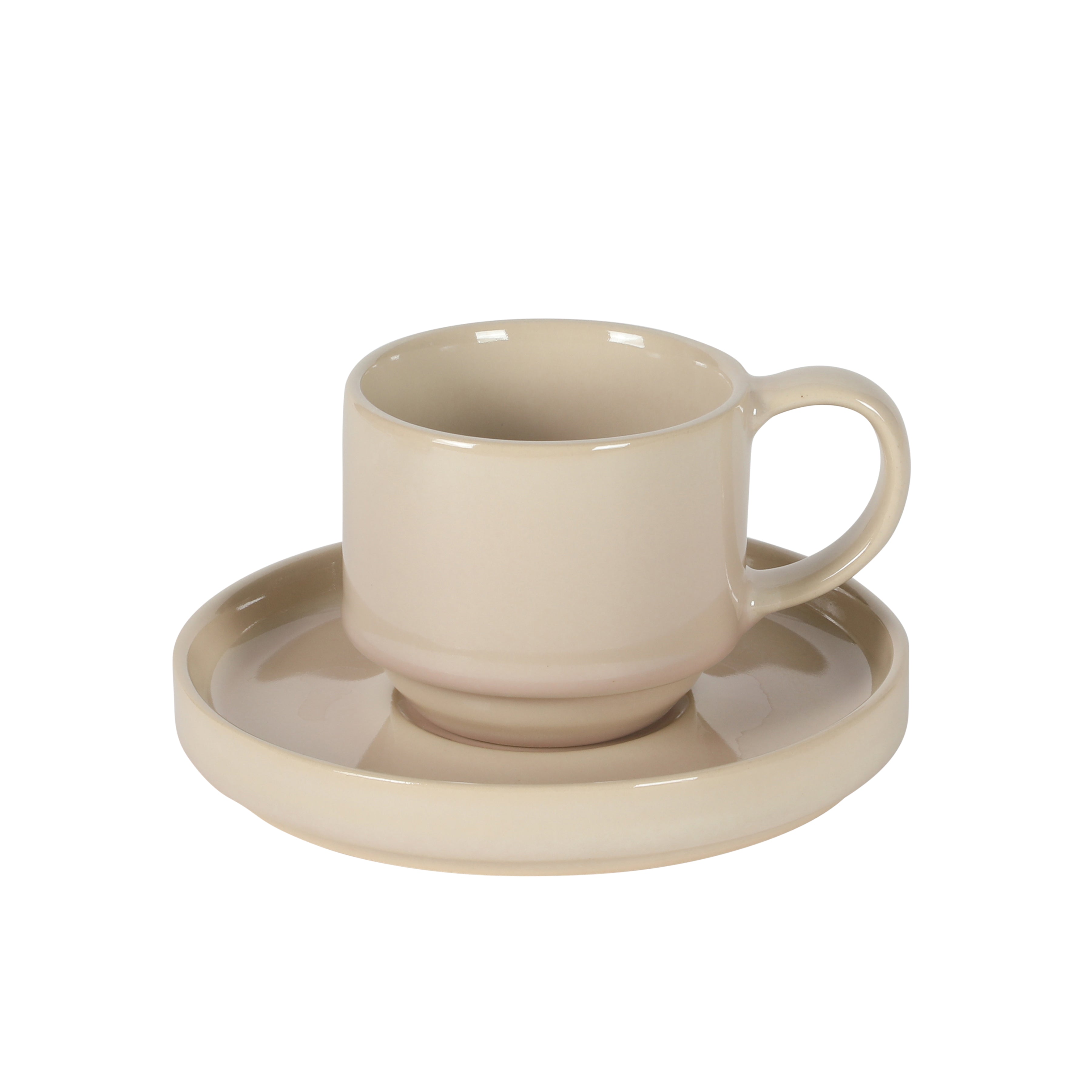 Gibson Elite Sunrise Hills 9-Piece Stackable Stoneware Cup and Saucer Set with Metal Rack, 6 oz, Service for 4, Dishwasher Safe