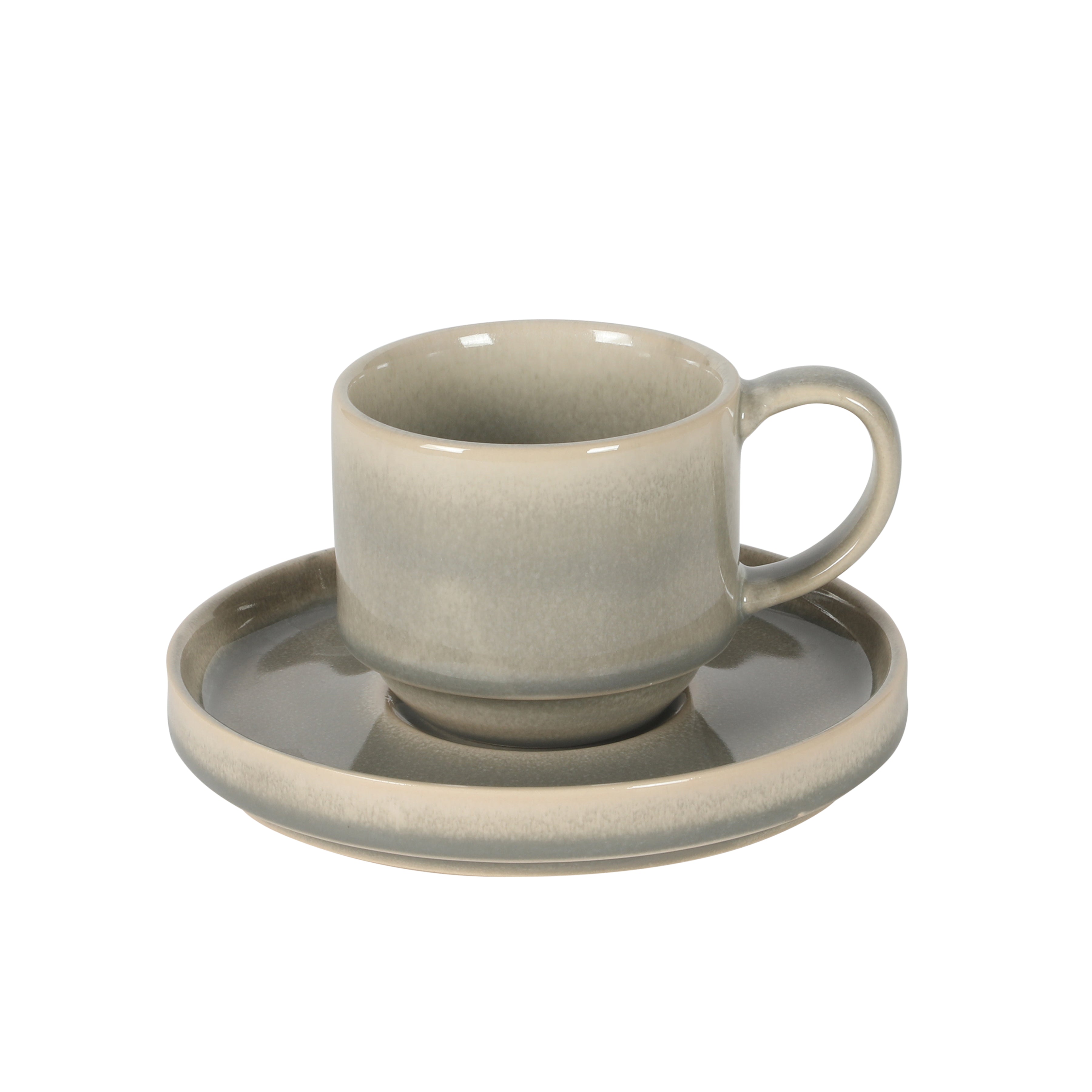 Gibson Elite Sunrise Hills 9-Piece Stackable Stoneware Cup and Saucer Set with Metal Rack, 6 oz, Service for 4, Dishwasher Safe