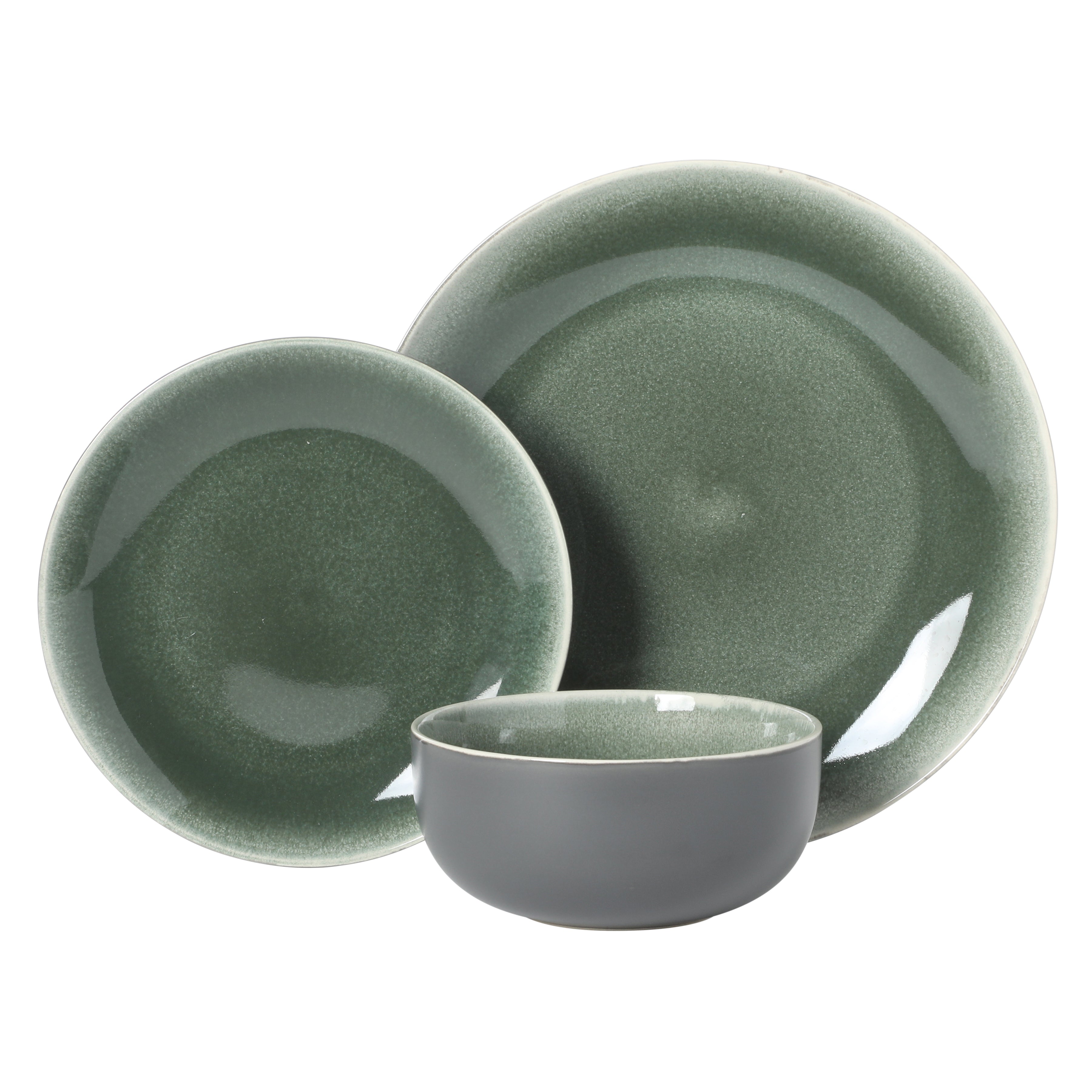 Gibson Elite Pine Coast Plates and Bowls Sets, 12-Piece Stoneware Dinnerware Sets, Reactive Glaze Dish Set
