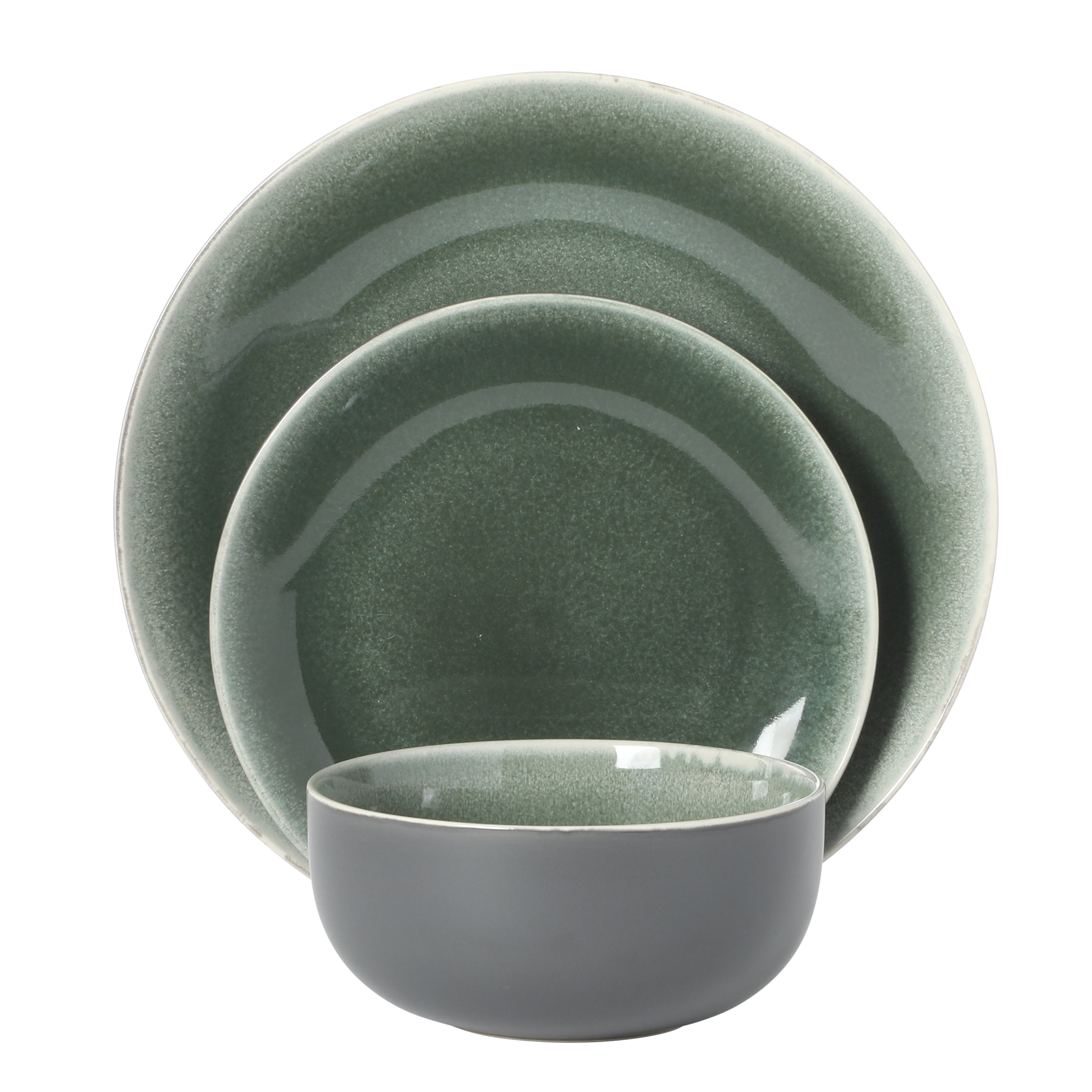Gibson Elite Pine Coast Plates and Bowls Sets, 12-Piece Stoneware Dinnerware Sets, Reactive Glaze Dish Set