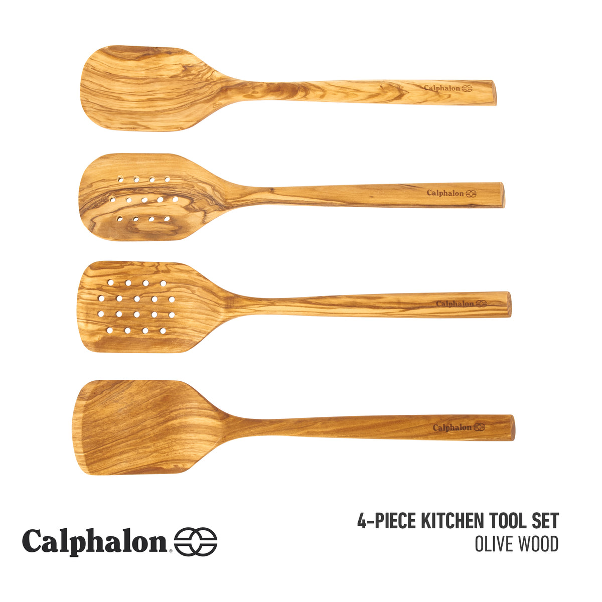 Calphalon Edge Olive Wood Cooking Utensil Set, 13 Inch Spoons and Turners, 4 Piece