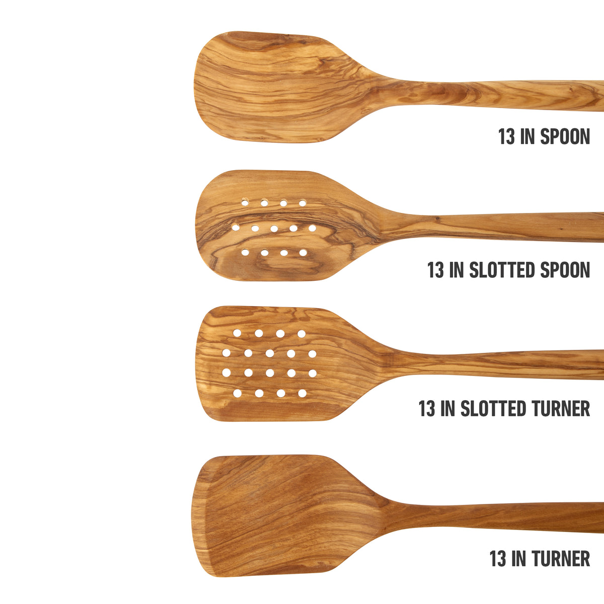Calphalon Edge Olive Wood Cooking Utensil Set, 13 Inch Spoons and Turners, 4 Piece