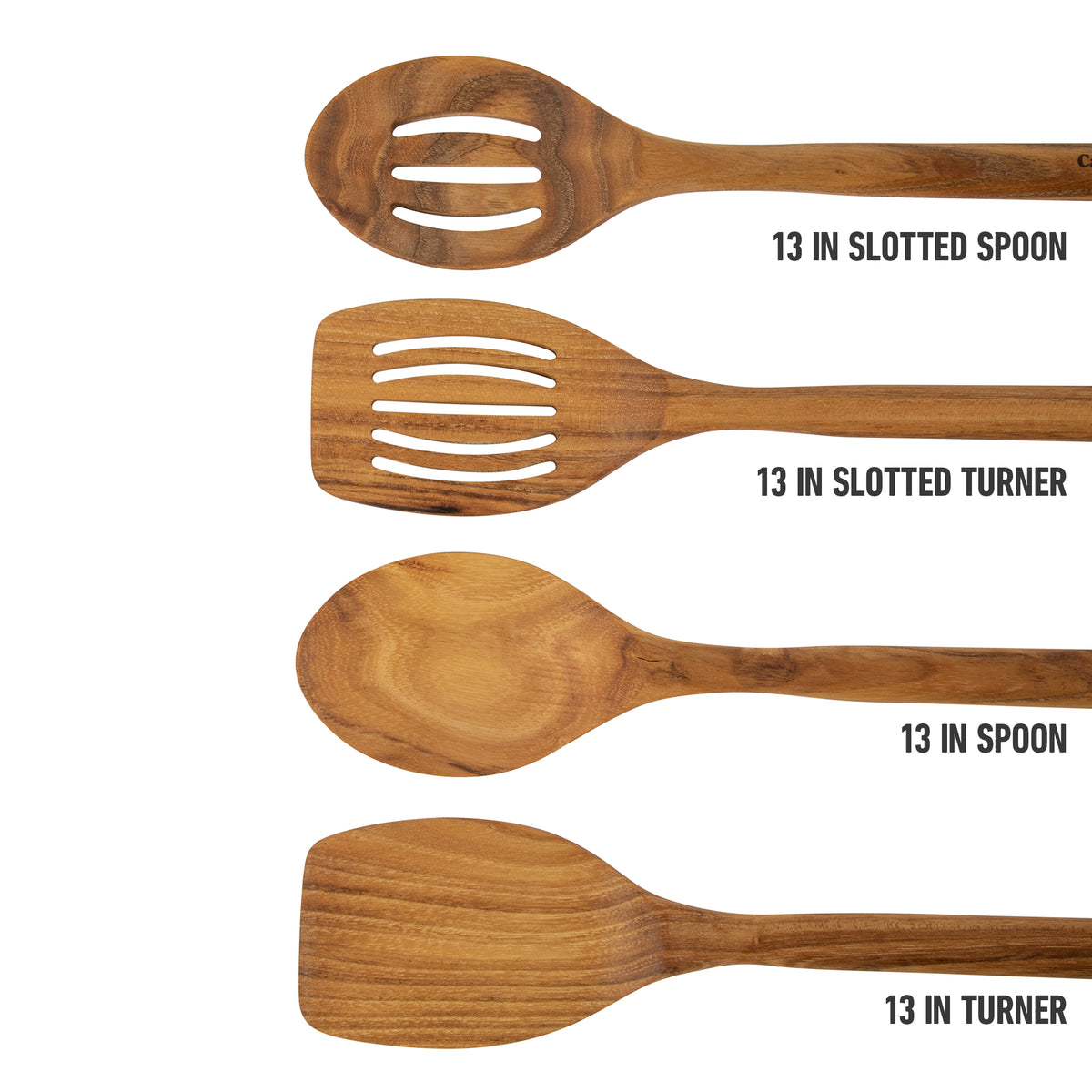 Calphalon Edge Teak Wood Cooking Utensil Set, 13 Inch Spoons and Turners, 4 Piece