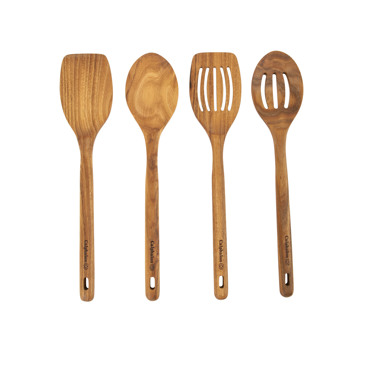 Calphalon Edge Teak Wood Cooking Utensil Set, 13 Inch Spoons and Turners, 4 Piece