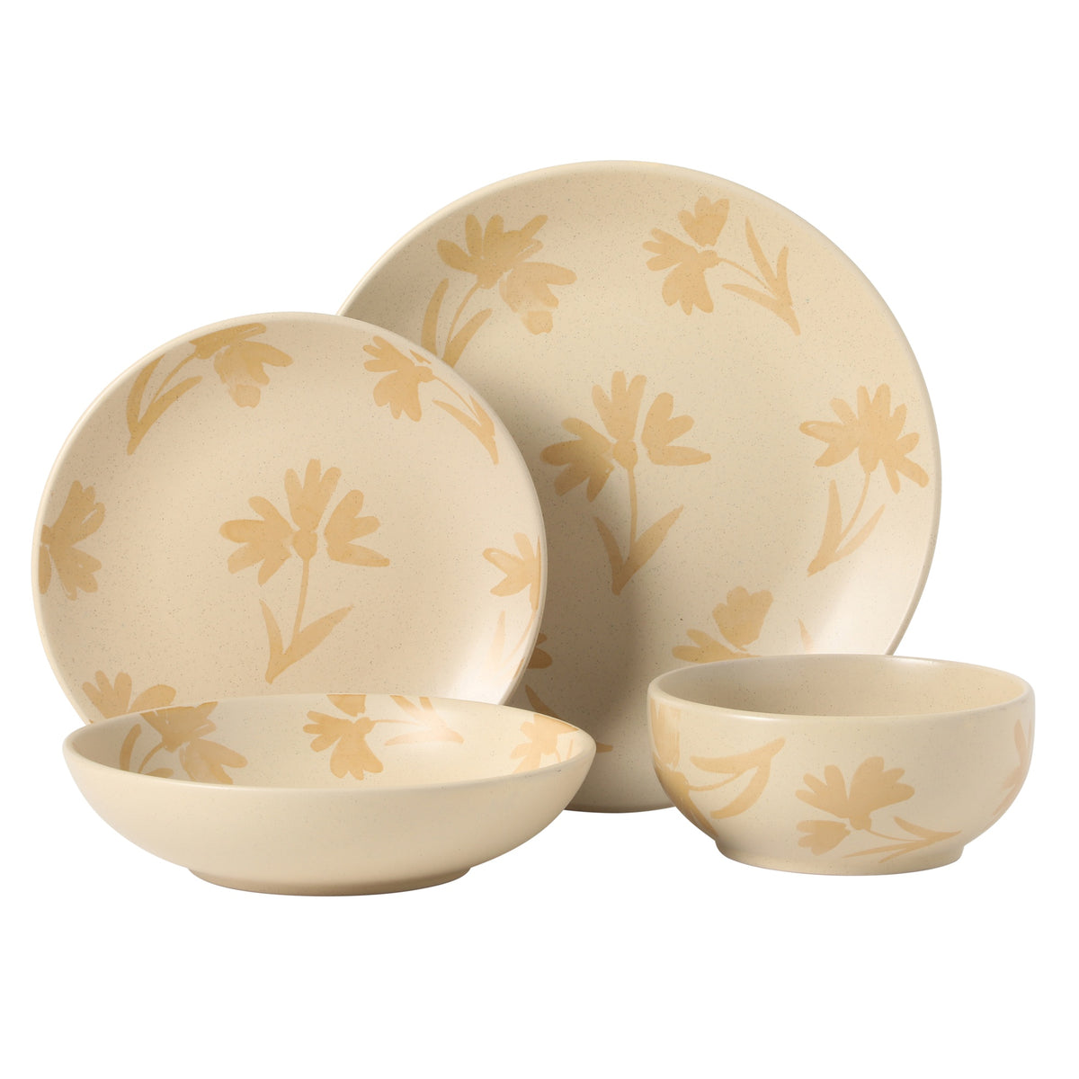 Gibson Home Admiral Hall Plates and Bowls Set, 16-Piece Floral Dinnerware Set, Stoneware Dish Set, Dinner Plates, Salad Plates, Pasta Bowls & Cereal Bowls