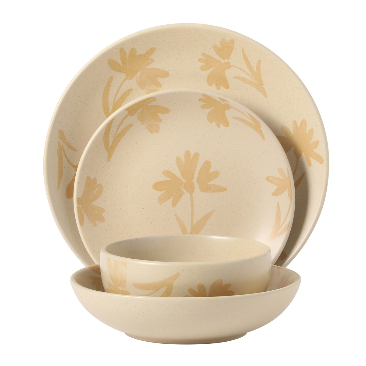 Gibson Home Admiral Hall Plates and Bowls Set, 16-Piece Floral Dinnerware Set, Stoneware Dish Set, Dinner Plates, Salad Plates, Pasta Bowls & Cereal Bowls