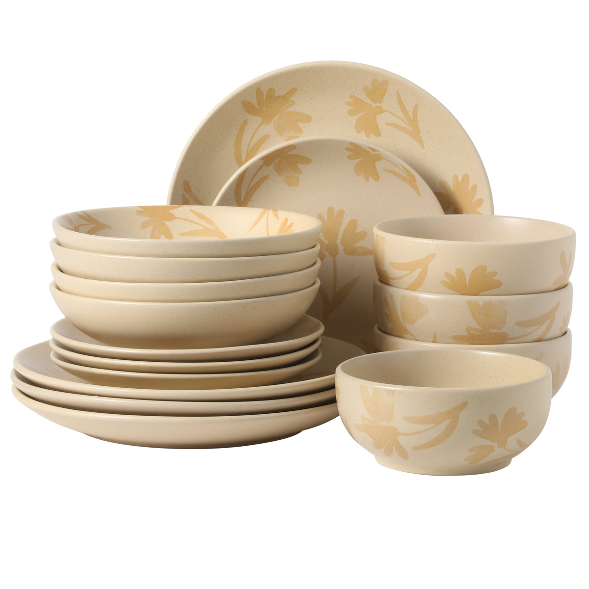 Gibson Home Admiral Hall Plates and Bowls Set, 16-Piece Floral Dinnerware Set, Stoneware Dish Set, Dinner Plates, Salad Plates, Pasta Bowls & Cereal Bowls