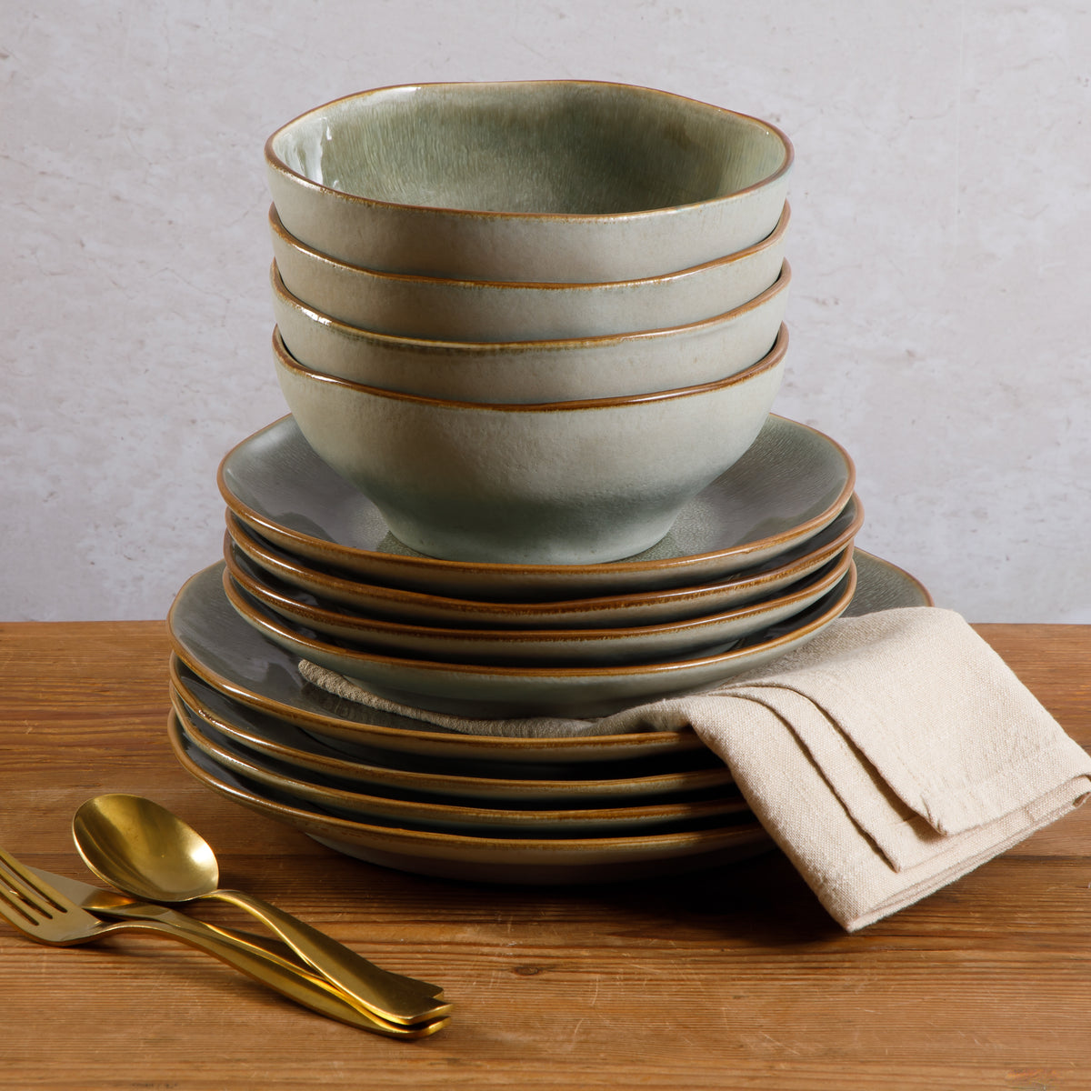 Gibson Elite Wild Archer Plates and Bowls Set, 12 Piece Stoneware Dinnerware Set for 4, Reactive Glaze, Dishwasher & Microwave Safe