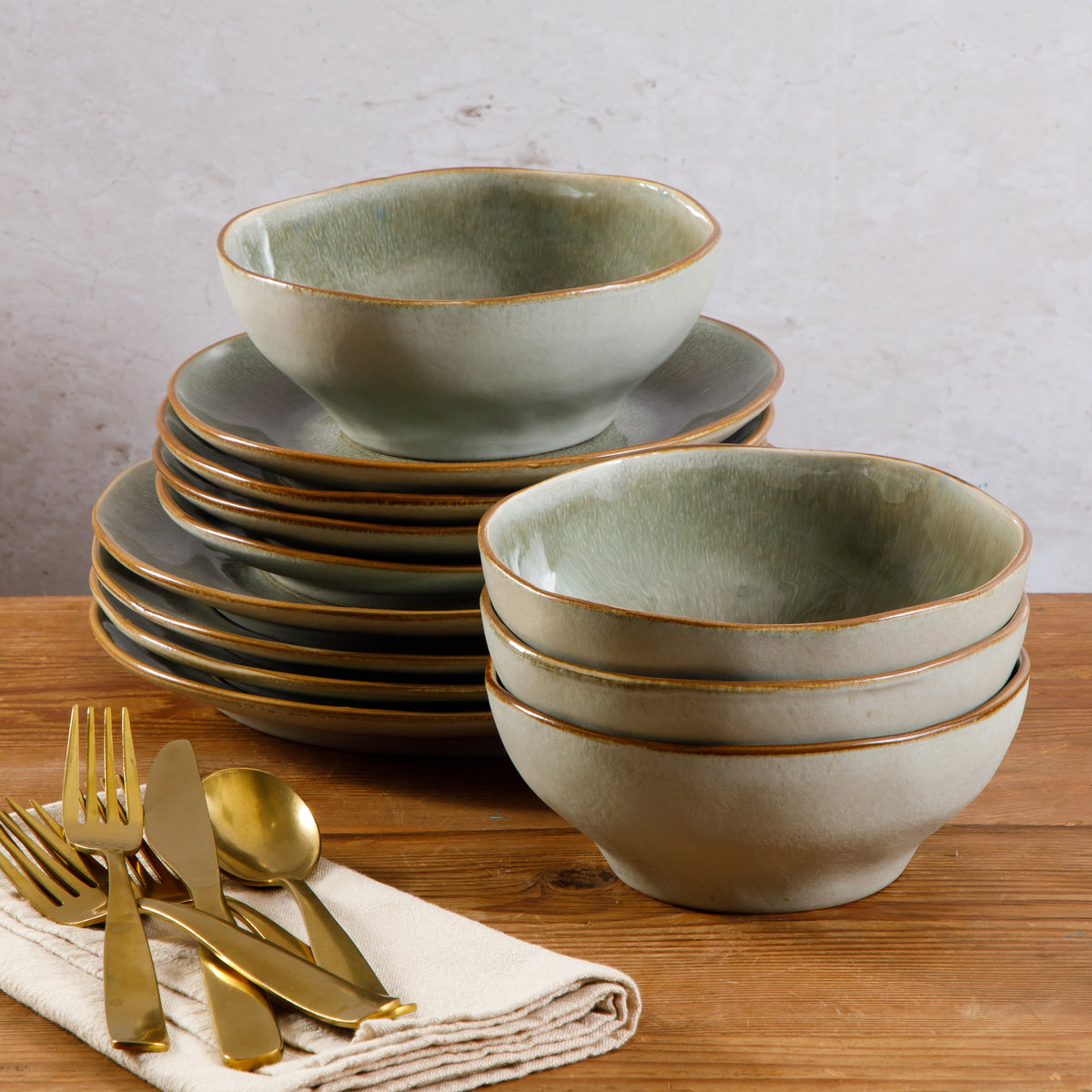 Gibson Elite Wild Archer Plates and Bowls Set, 12 Piece Stoneware Dinnerware Set for 4, Reactive Glaze, Dishwasher & Microwave Safe
