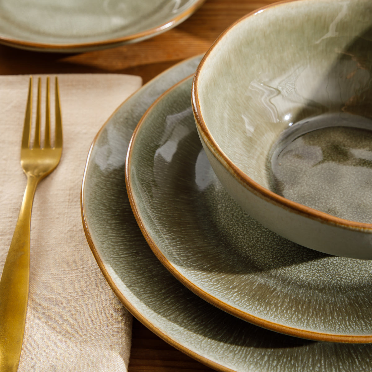 Gibson Elite Wild Archer Plates and Bowls Set, 12 Piece Stoneware Dinnerware Set for 4, Reactive Glaze, Dishwasher & Microwave Safe