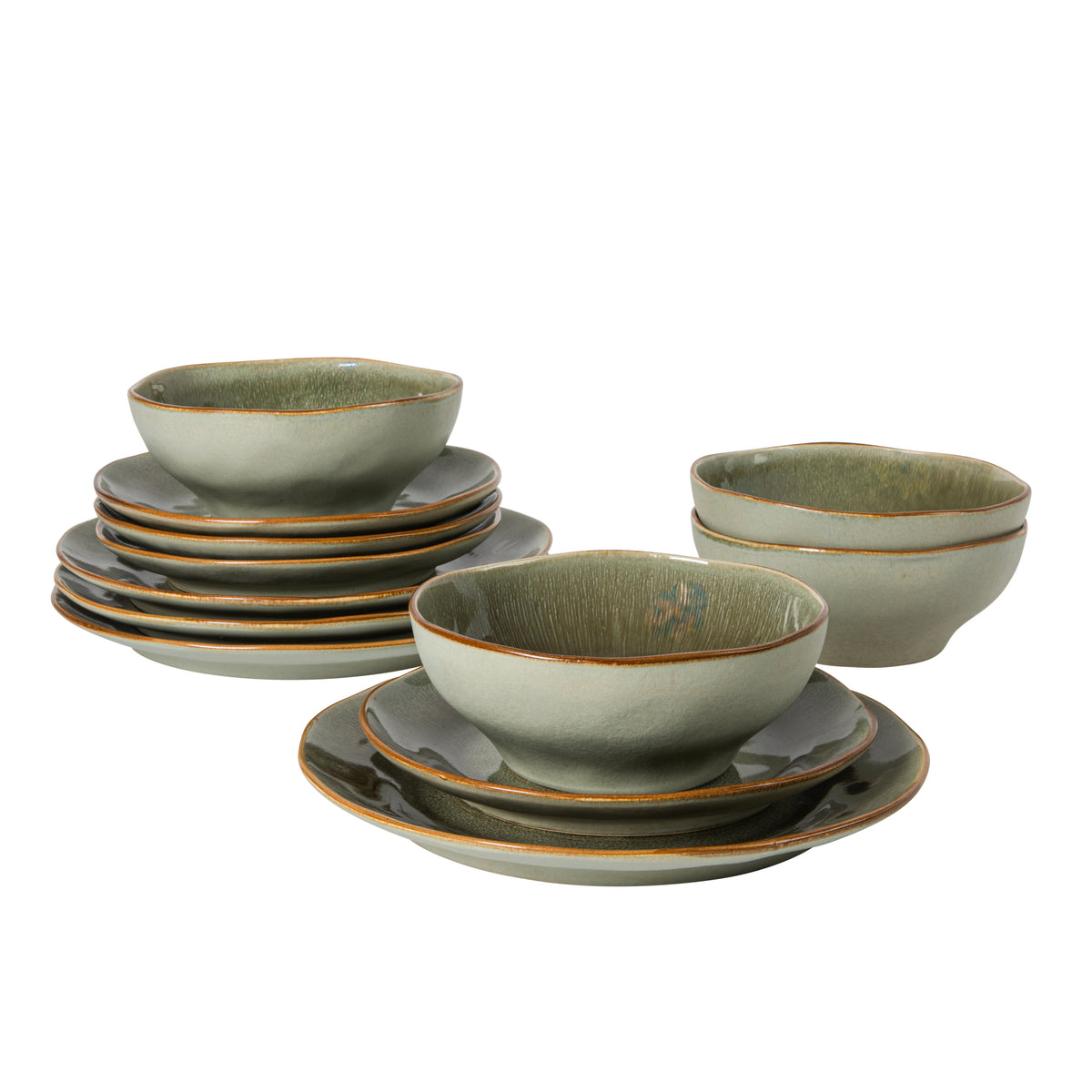 Gibson Elite Wild Archer Plates and Bowls Set, 12 Piece Stoneware Dinnerware Set for 4, Reactive Glaze, Dishwasher & Microwave Safe