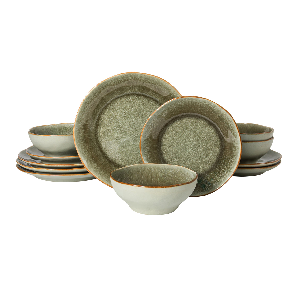 Gibson Elite Wild Archer Plates and Bowls Set, 12 Piece Stoneware Dinnerware Set for 4, Reactive Glaze, Dishwasher & Microwave Safe