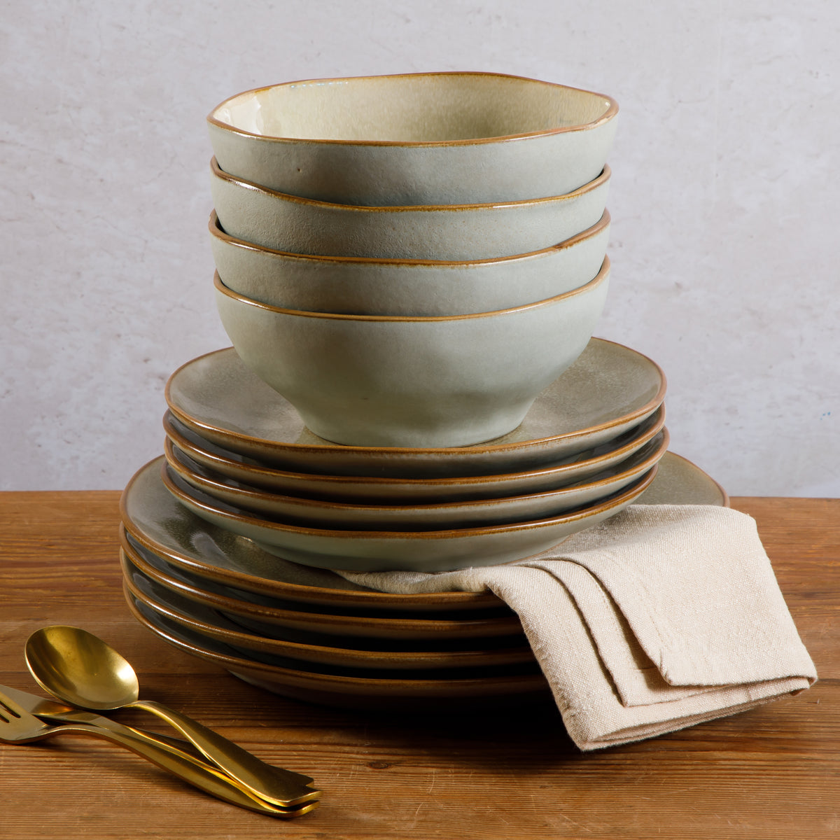 Gibson Elite Wild Archer Plates and Bowls Set, 12 Piece Stoneware Dinnerware Set for 4, Reactive Glaze, Dishwasher & Microwave Safe