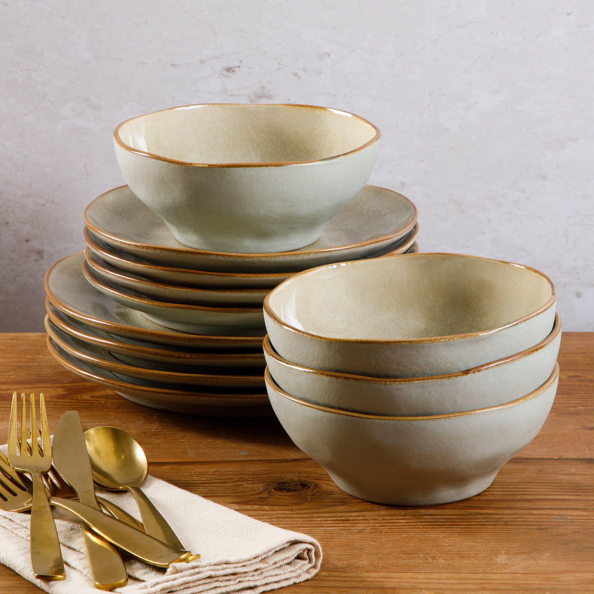 Gibson Elite Wild Archer Plates and Bowls Set, 12 Piece Stoneware Dinnerware Set for 4, Reactive Glaze, Dishwasher & Microwave Safe