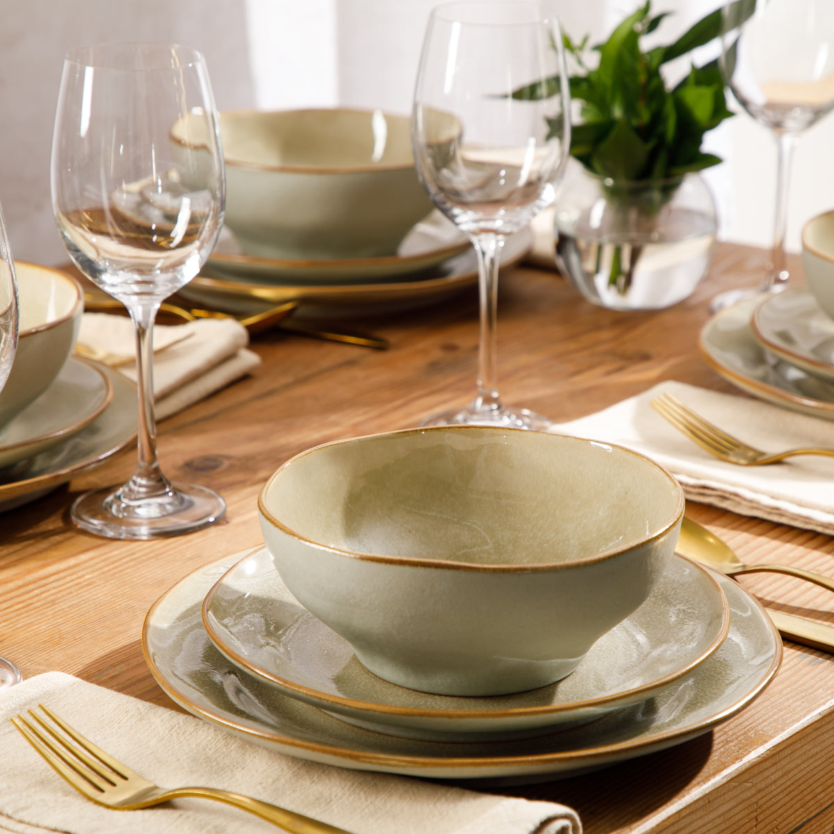 Gibson Elite Wild Archer Plates and Bowls Set, 12 Piece Stoneware Dinnerware Set for 4, Reactive Glaze, Dishwasher & Microwave Safe