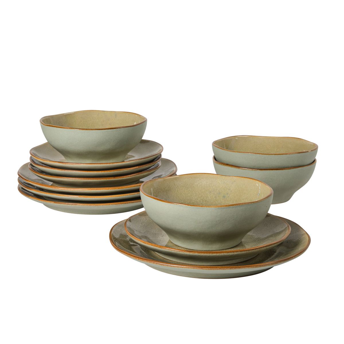 Gibson Elite Wild Archer Plates and Bowls Set, 12 Piece Stoneware Dinnerware Set for 4, Reactive Glaze, Dishwasher & Microwave Safe