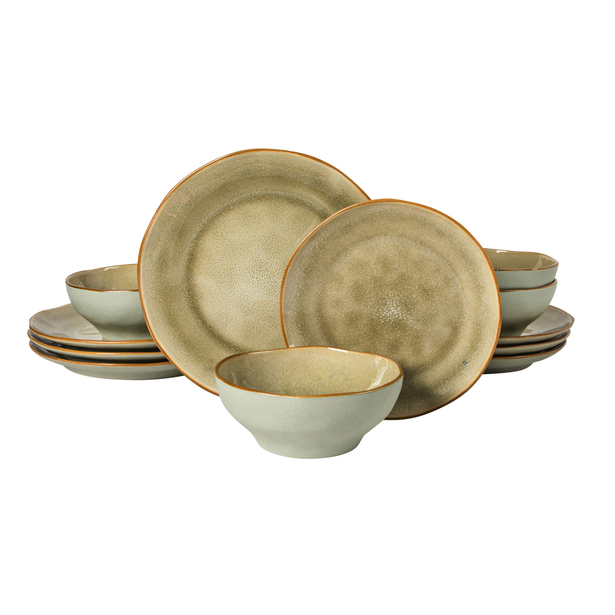 Gibson Elite Wild Archer Plates and Bowls Set, 12 Piece Stoneware Dinnerware Set for 4, Reactive Glaze, Dishwasher & Microwave Safe