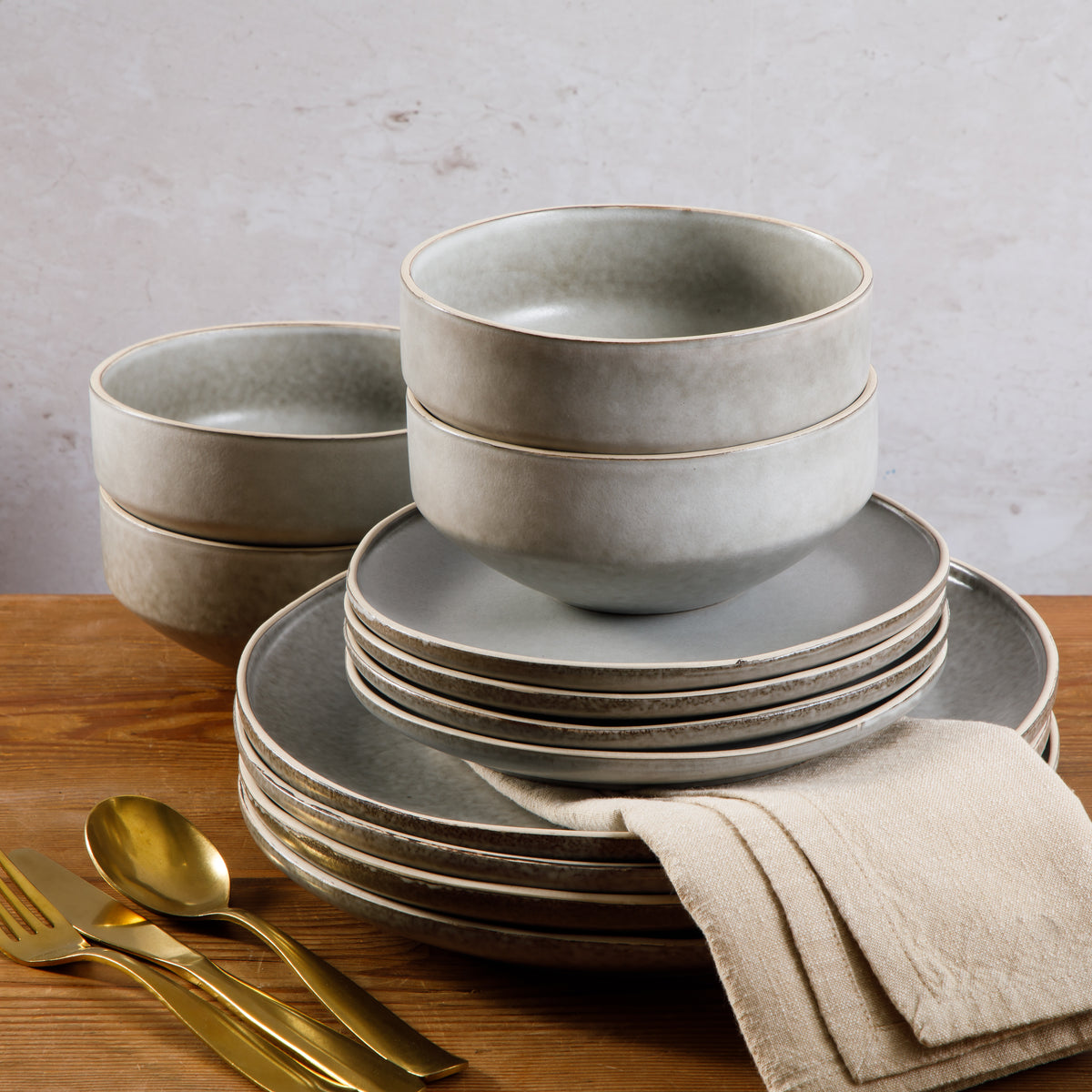 Gibson Elite Lake Country Plates and Bowls Set, 12 Piece Stoneware Dinnerware Set for 4, Reactive Glaze, Dishwasher & Microwave Safe
