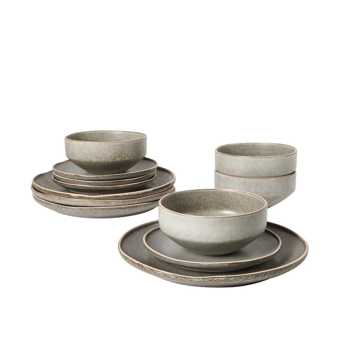 Gibson Elite Lake Country Plates and Bowls Set, 12 Piece Stoneware Dinnerware Set for 4, Reactive Glaze, Dishwasher & Microwave Safe