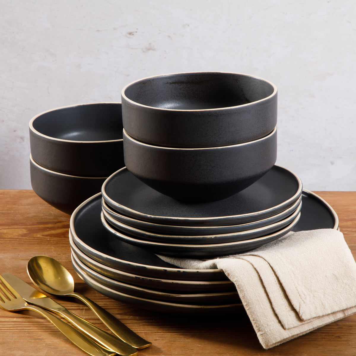Gibson Elite Lake Country Plates and Bowls Set, 12 Piece Stoneware Dinnerware Set for 4, Reactive Glaze, Dishwasher & Microwave Safe