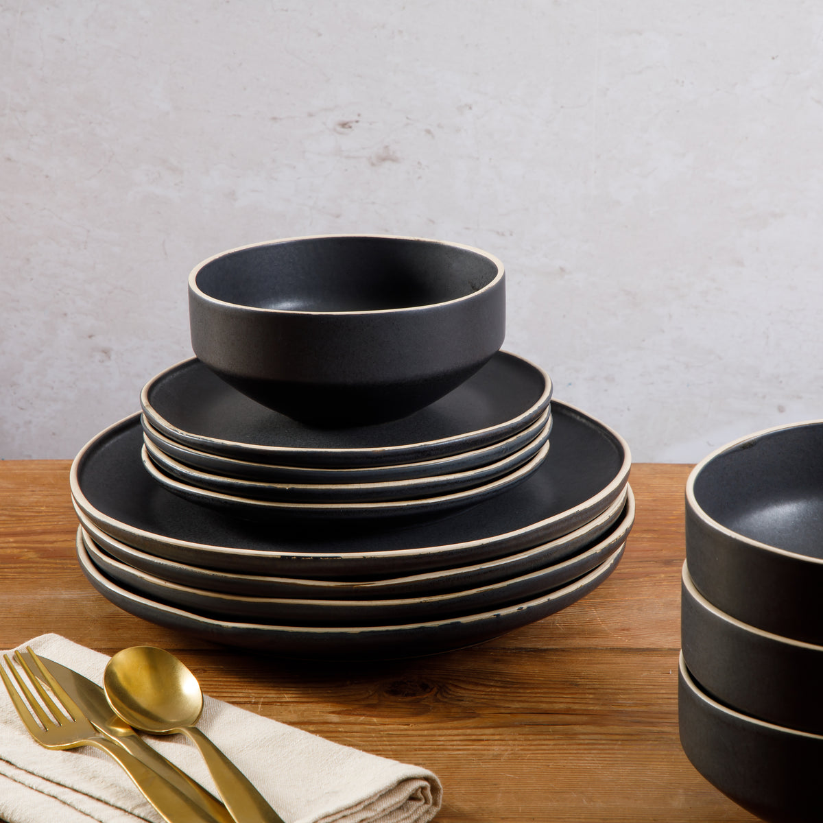 Gibson Elite Lake Country Plates and Bowls Set, 12 Piece Stoneware Dinnerware Set for 4, Reactive Glaze, Dishwasher & Microwave Safe