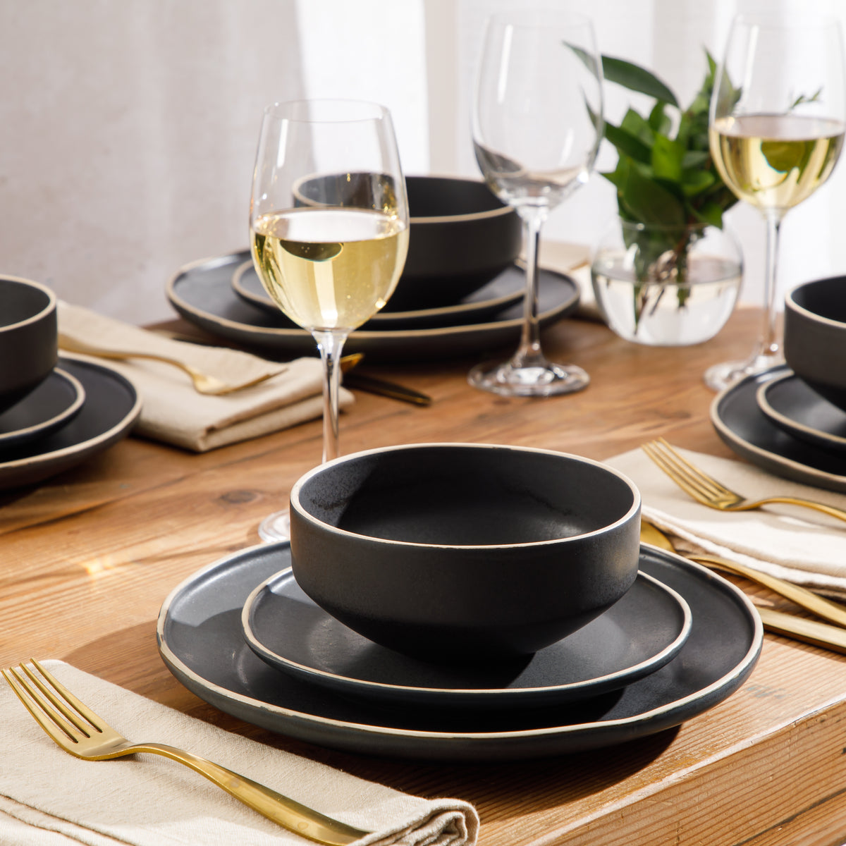 Gibson Elite Lake Country Plates and Bowls Set, 12 Piece Stoneware Dinnerware Set for 4, Reactive Glaze, Dishwasher & Microwave Safe